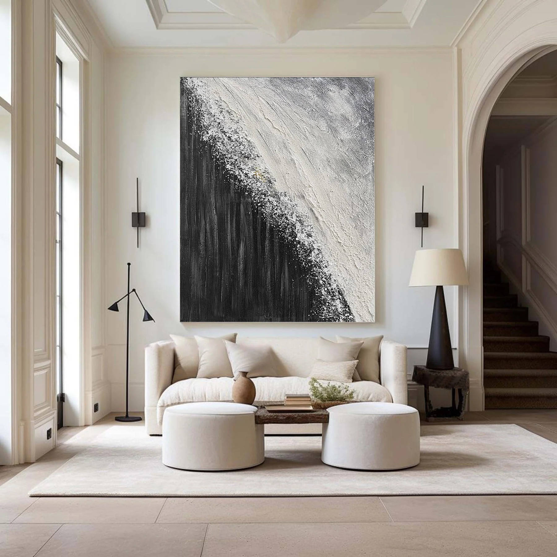 Black and White Minimalist Art Painting hand-painted #HM1853