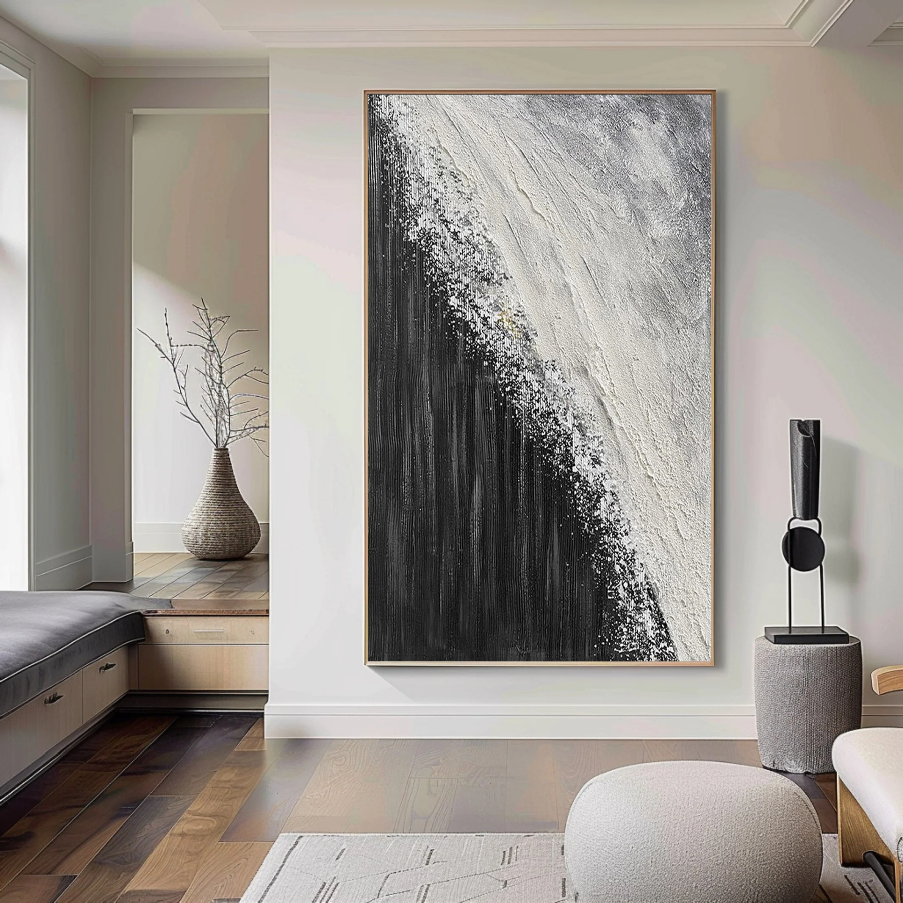 Black and White Minimalist Art Painting hand-painted #HM1853
