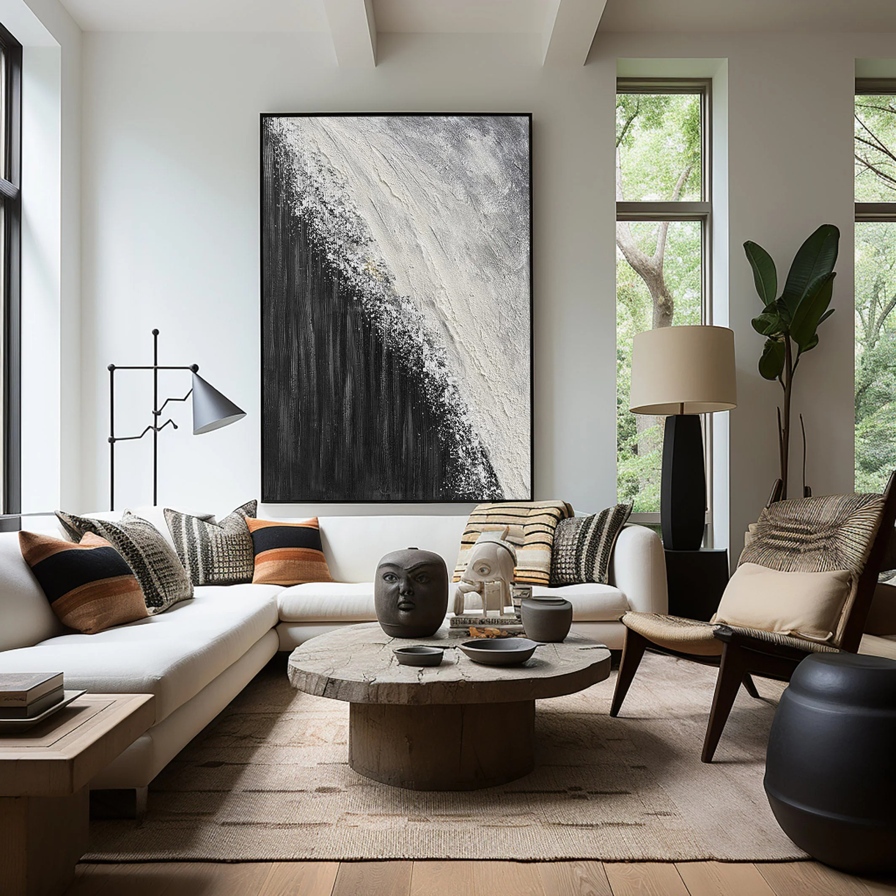 Black and White Minimalist Art Painting hand-painted #HM1853