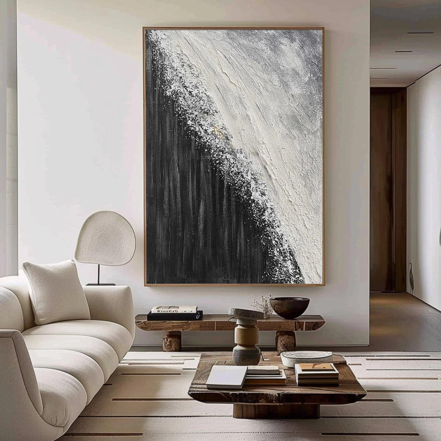 Black and White Minimalist Art Painting hand-painted #HM1853