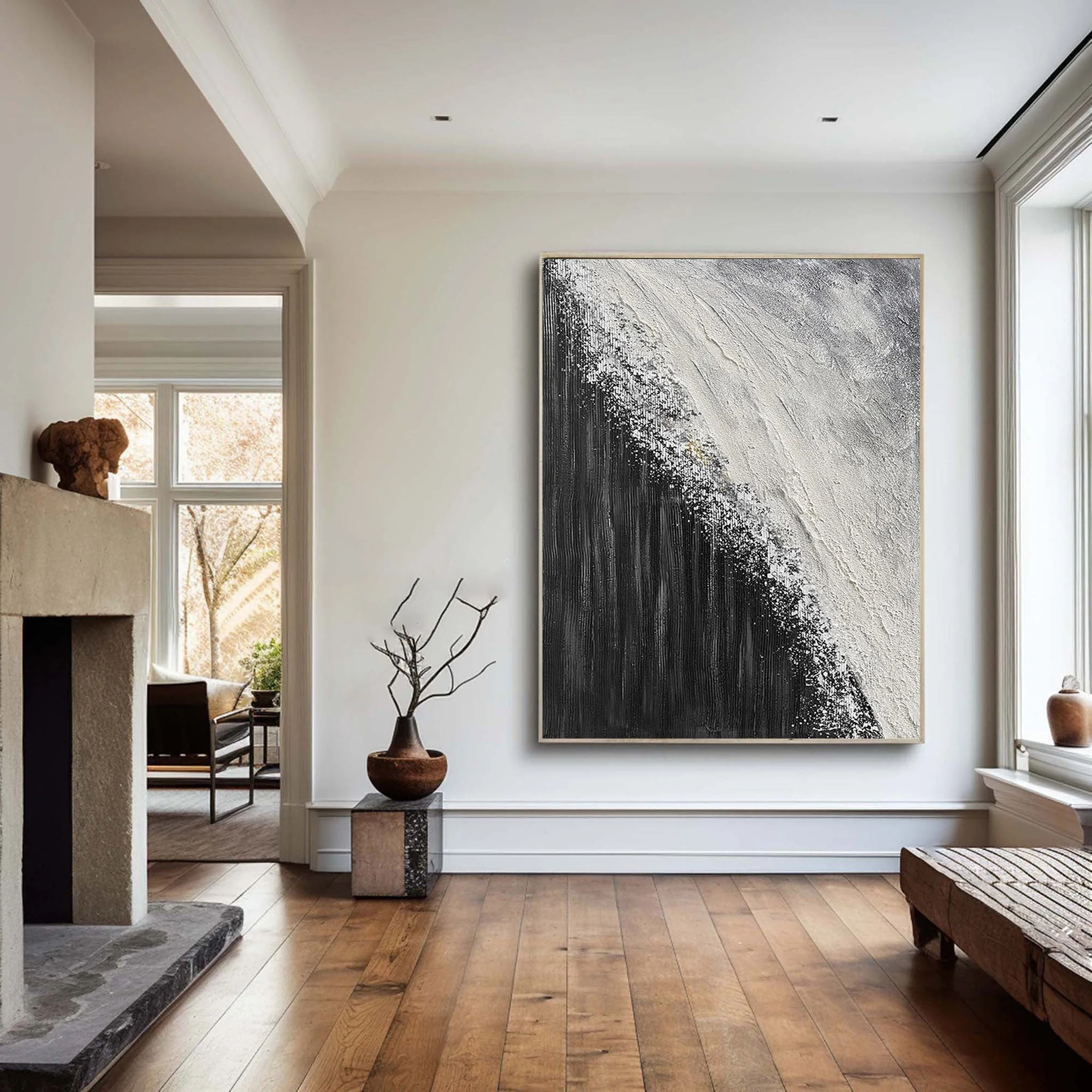 Black and White Minimalist Art Painting hand-painted #HM1853