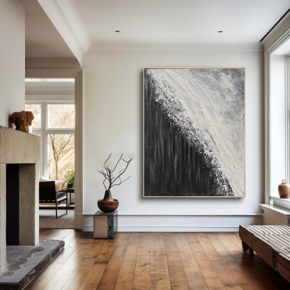 Black and White Minimalist Art Painting hand-painted #HM1853