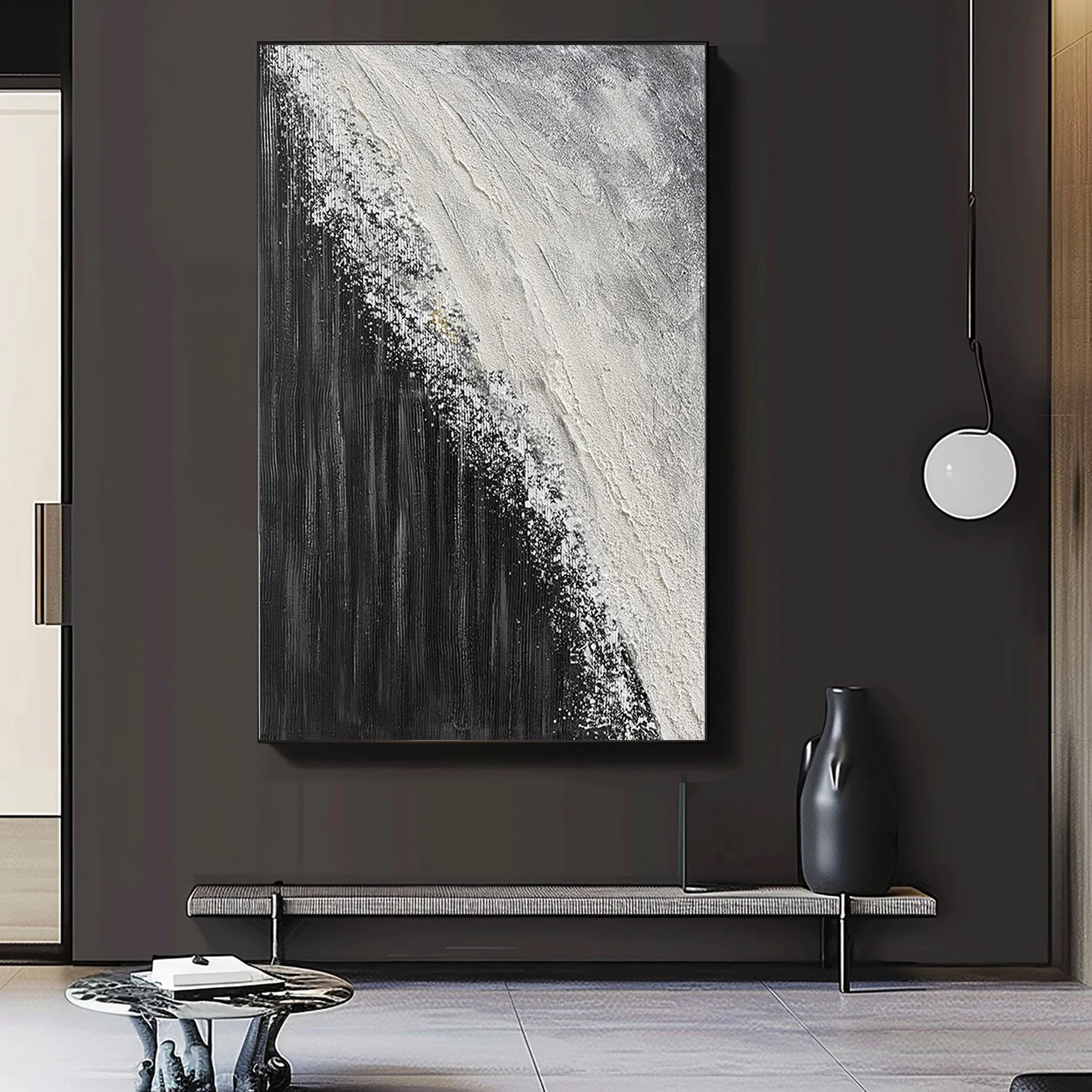 Black and White Minimalist Art Painting hand-painted #HM1853