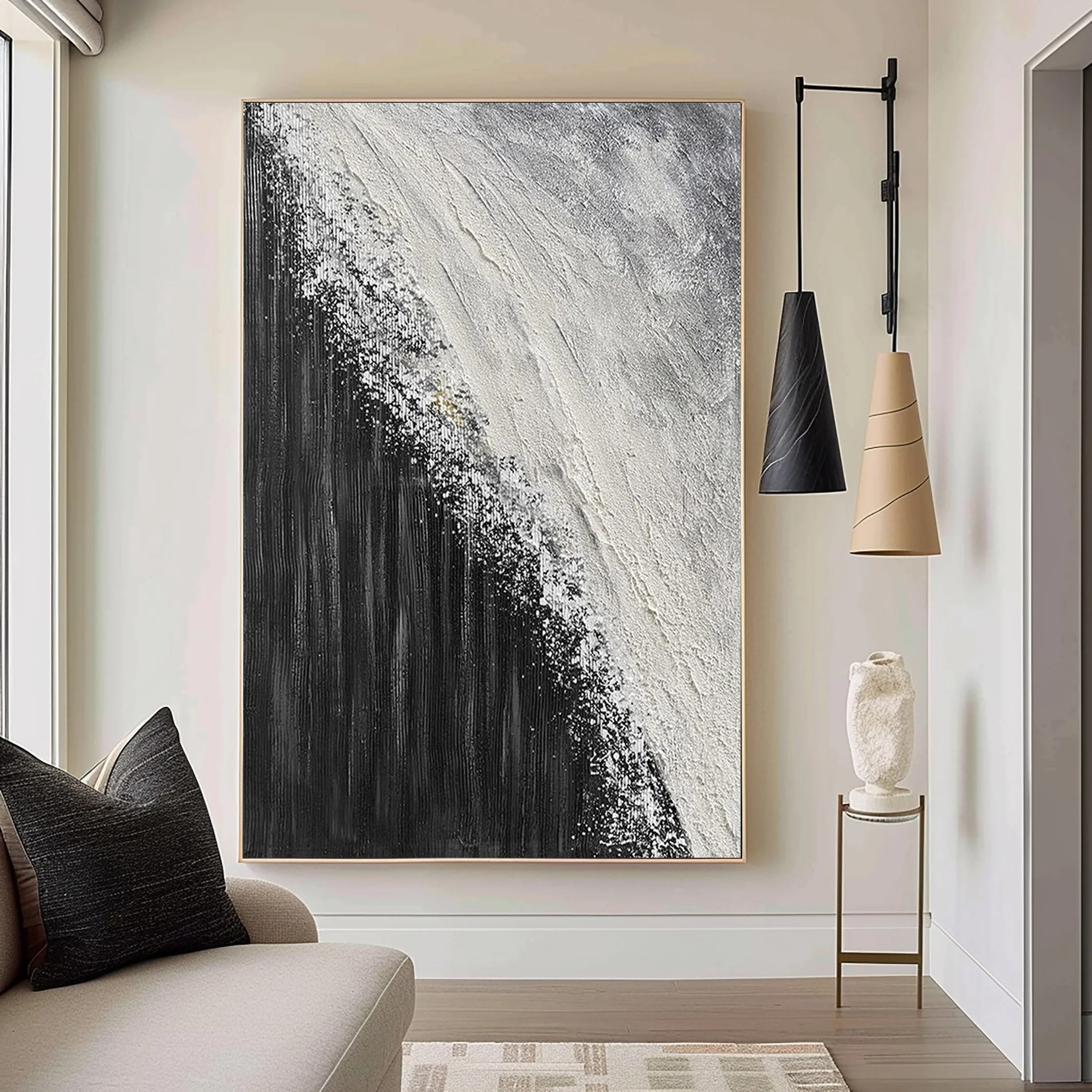 Black and White Minimalist Art Painting hand-painted #HM1853