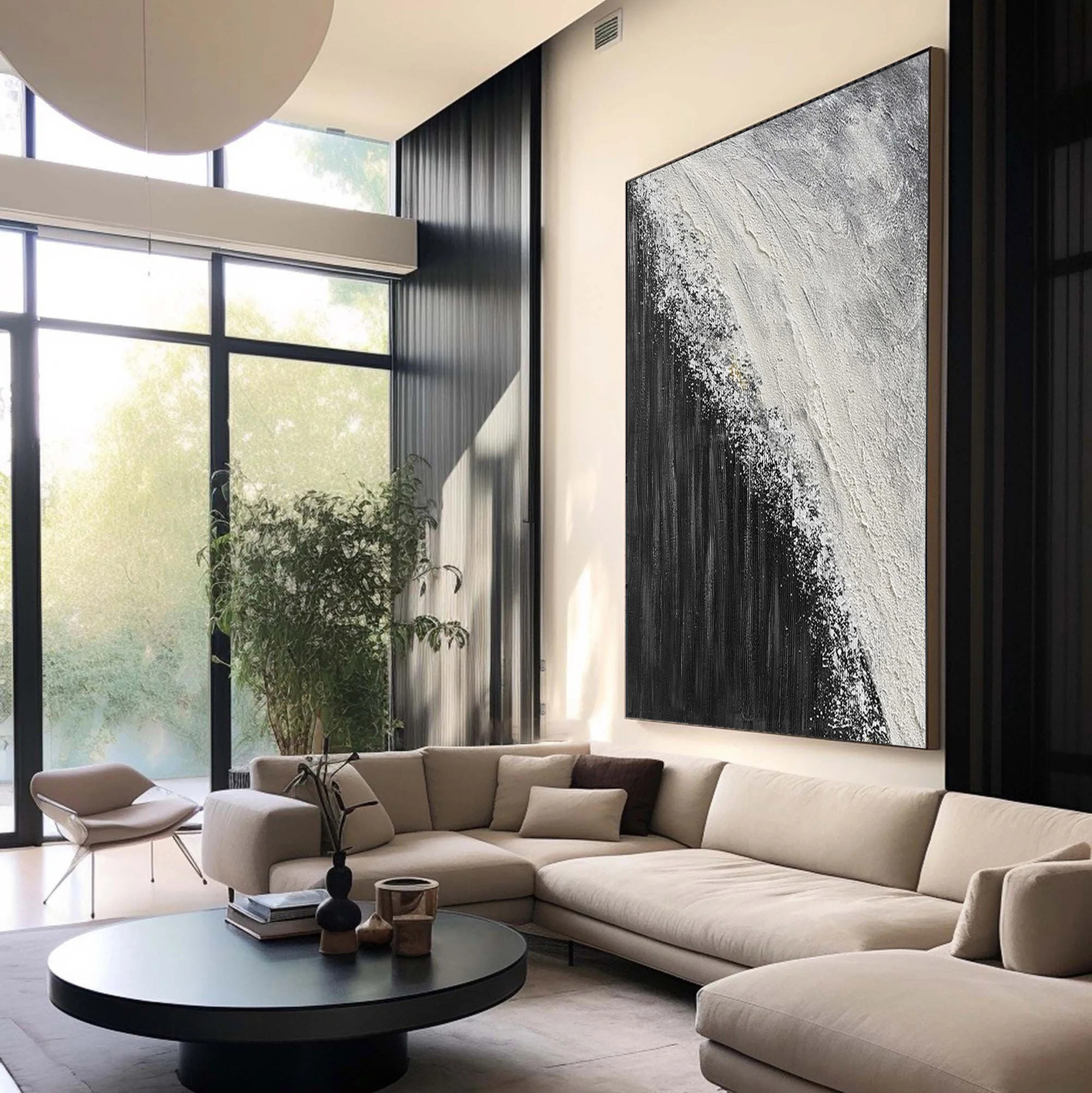 Black and White Minimalist Art Painting hand-painted #HM1853
