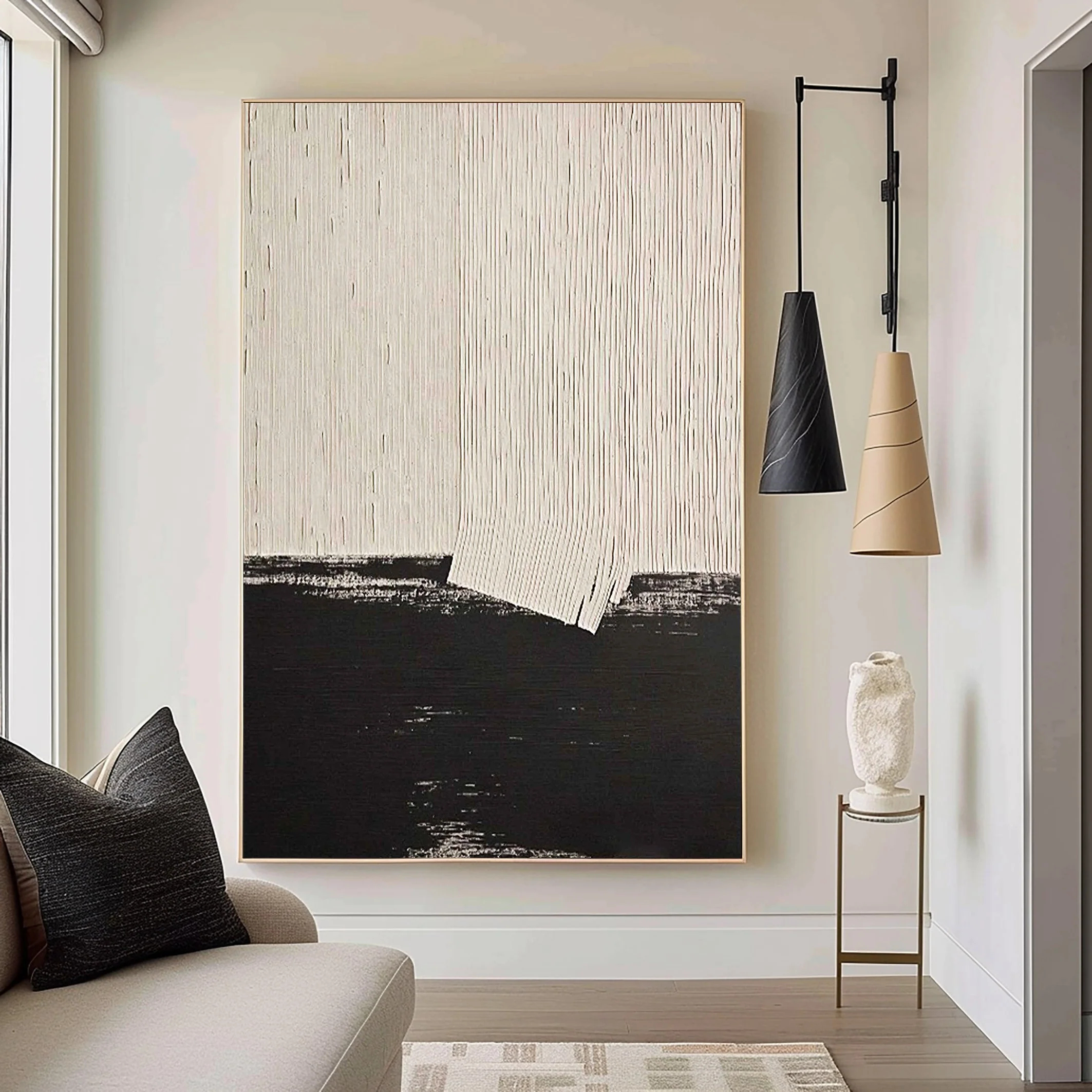 Black & White Minimalist Art Painting hand-painted #HM1840