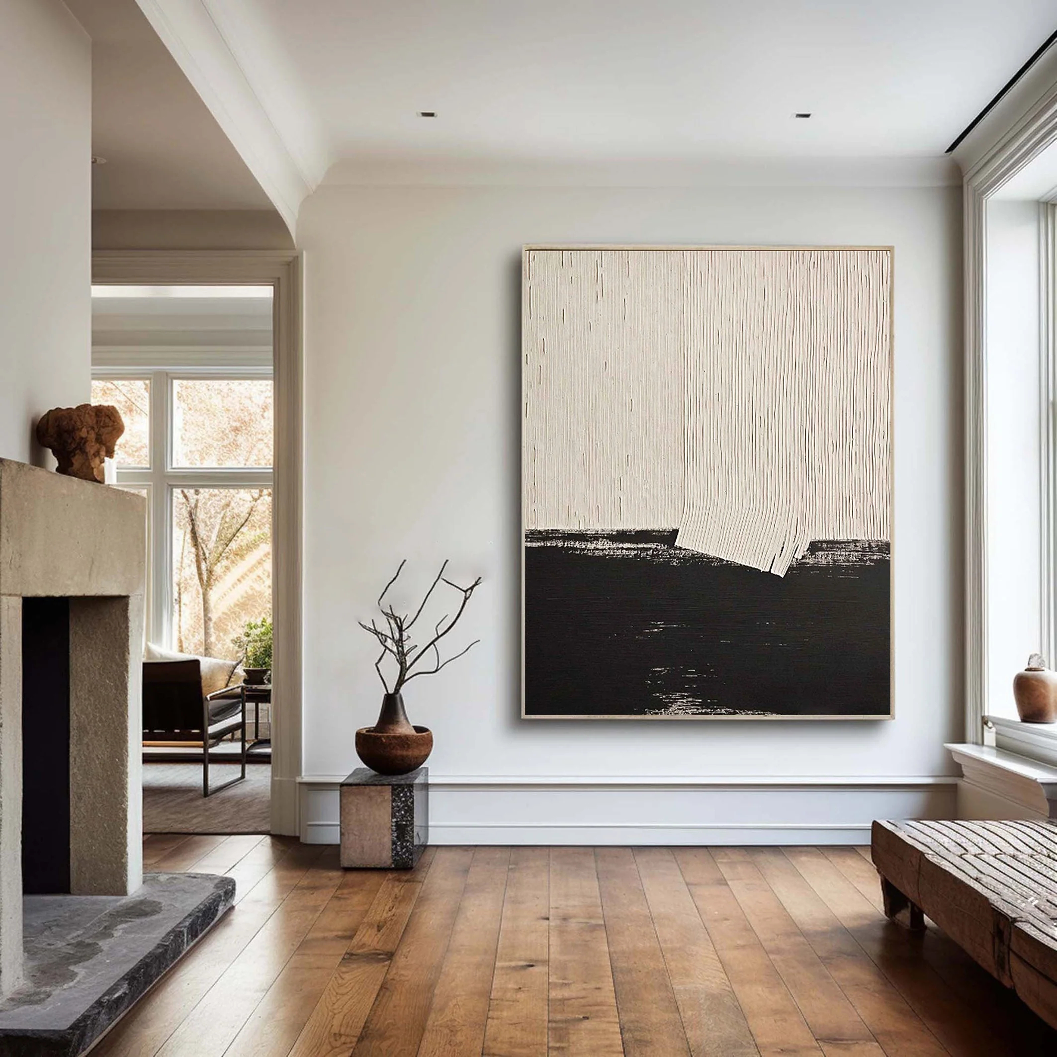 Black & White Minimalist Art Painting hand-painted #HM1840