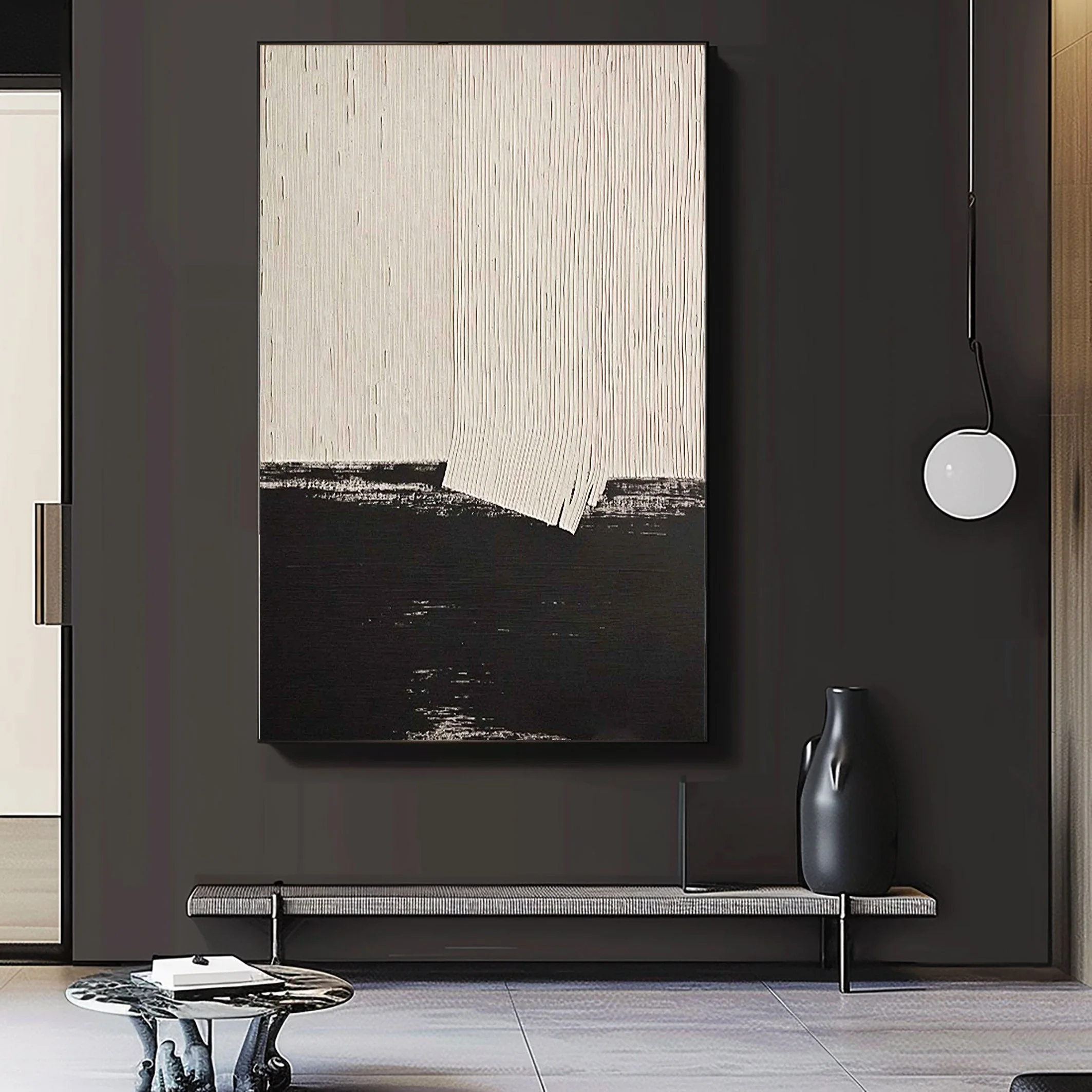Black & White Minimalist Art Painting hand-painted #HM1840
