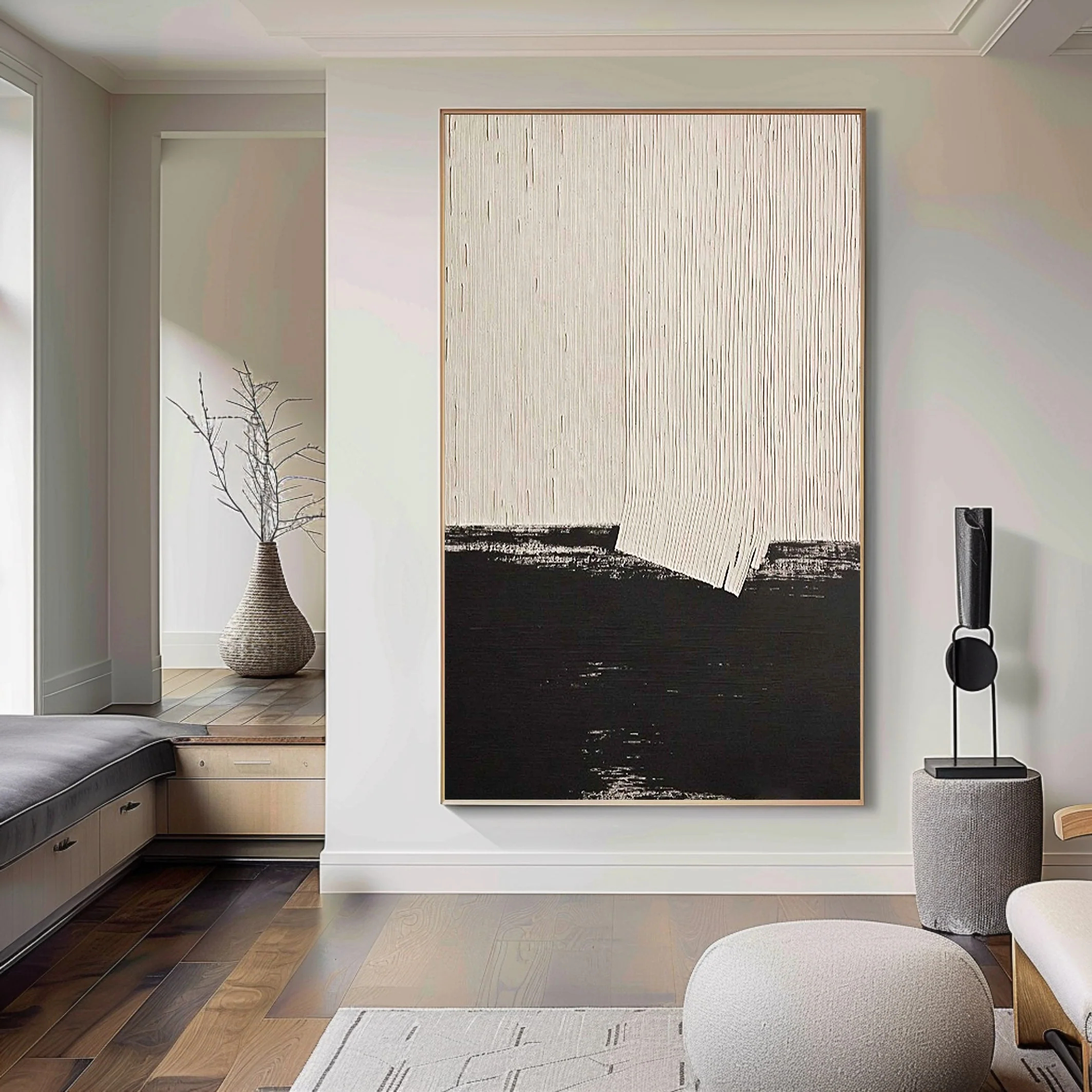 Black & White Minimalist Art Painting hand-painted #HM1840