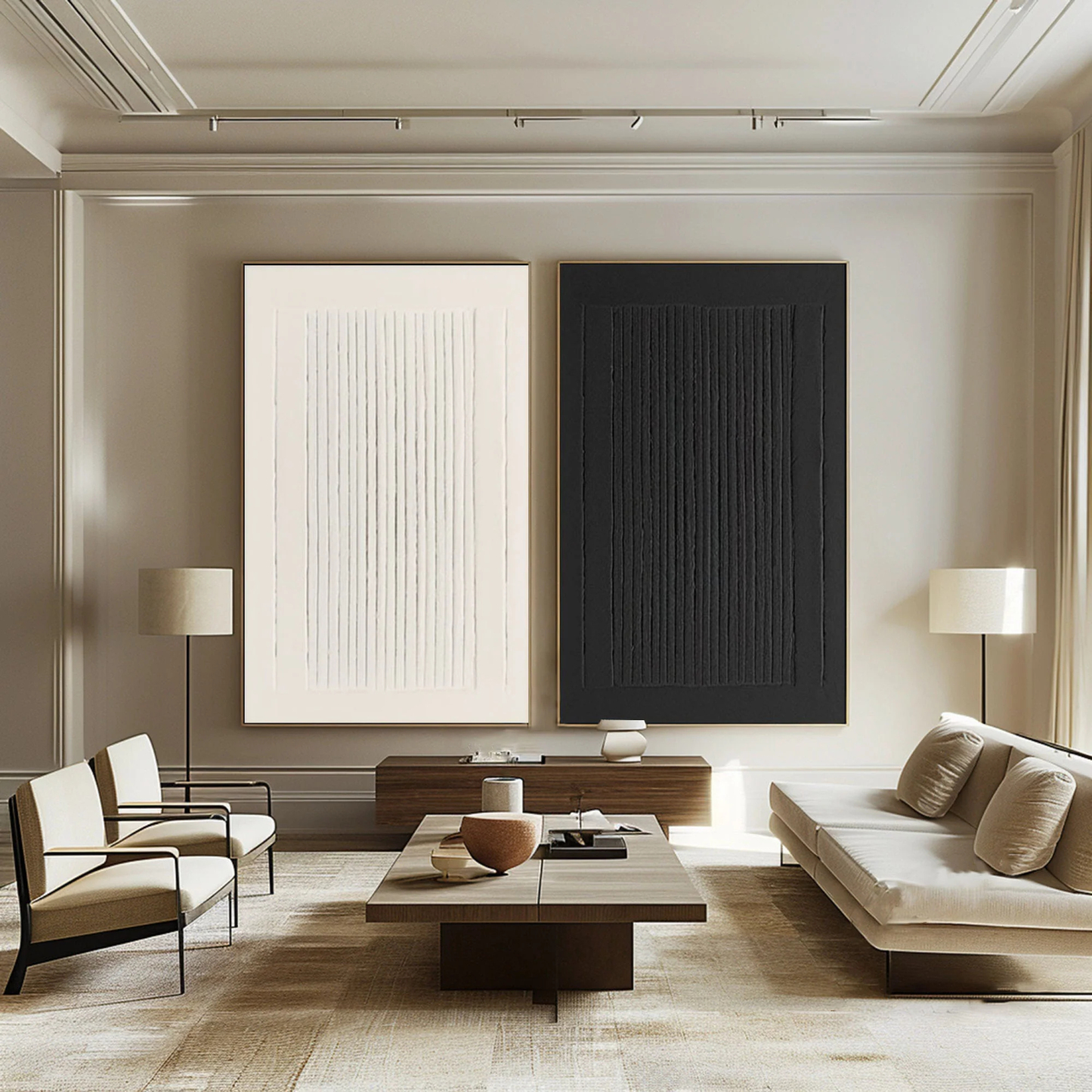 Black and White Minimalist Art Painting hand-painted Set Of 2 #HM1860