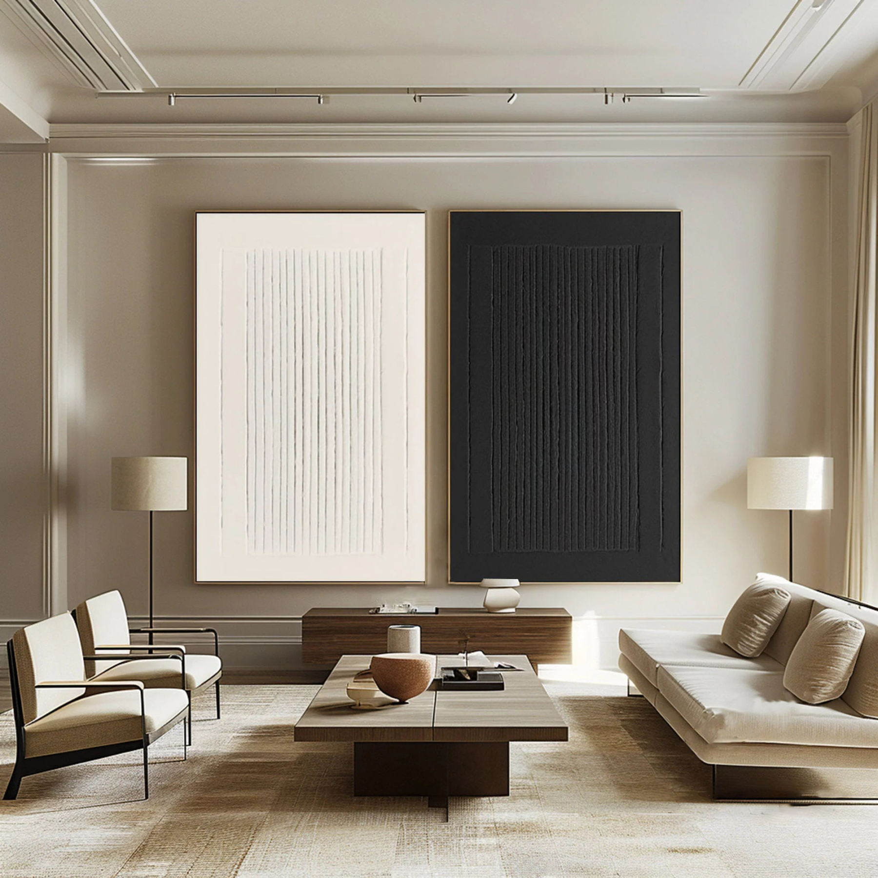 Black and White Minimalist Art Painting hand-painted Set Of 2 #HM1860