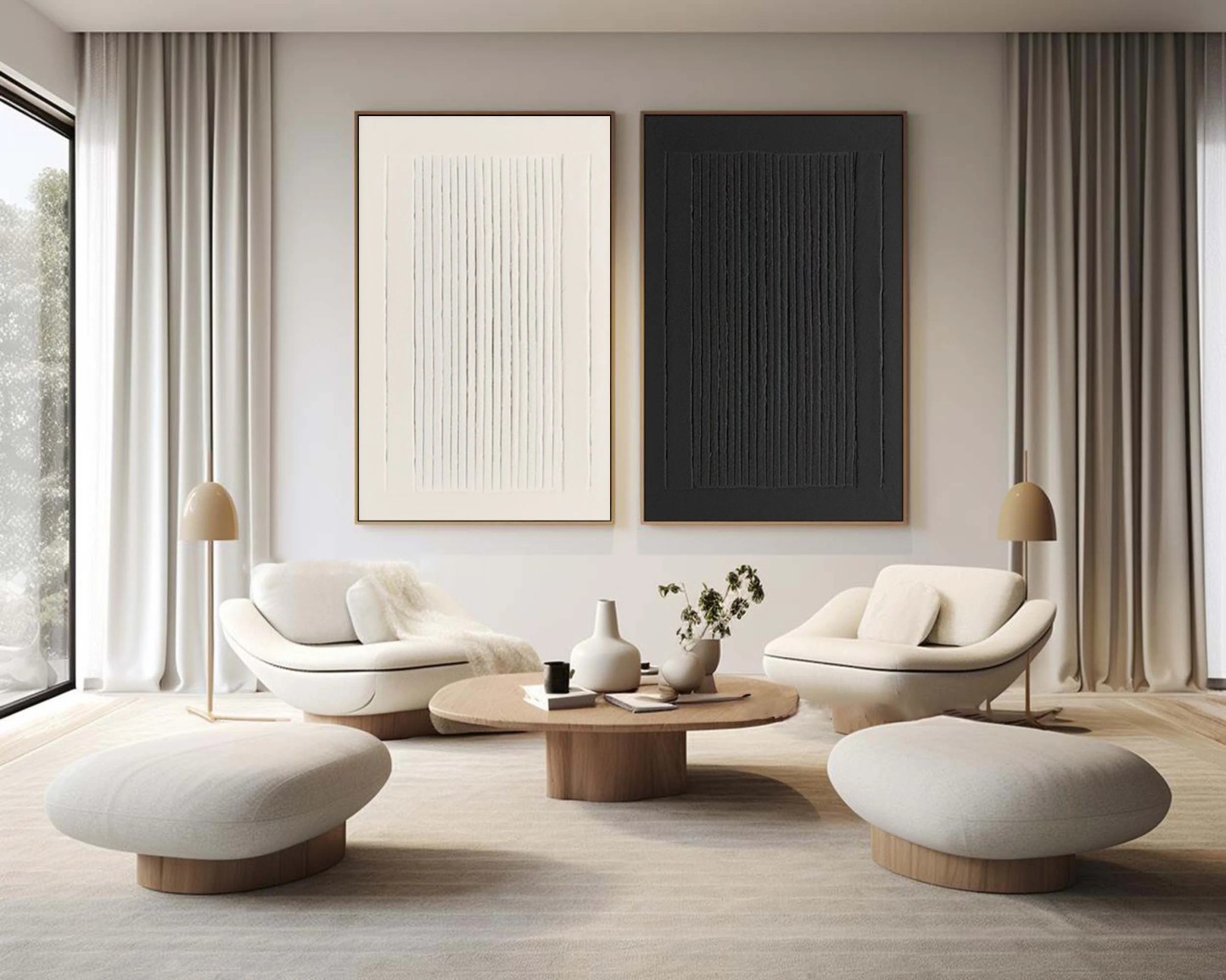 Black and White Minimalist Art Painting hand-painted Set Of 2 #HM1860