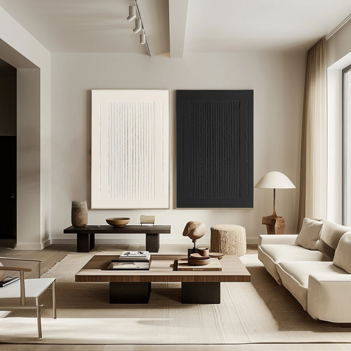 Black and White Minimalist Art Painting hand-painted Set Of 2 #HM1860