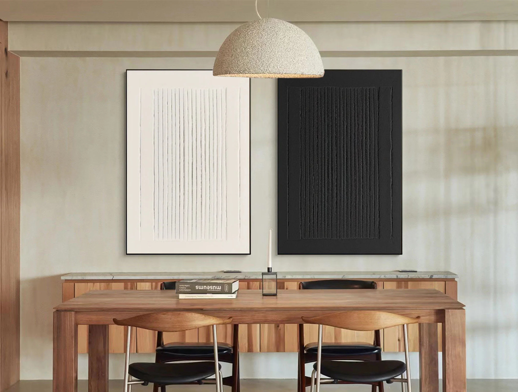 Black and White Minimalist Art Painting hand-painted Set Of 2 #HM1860