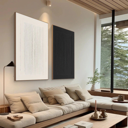 Black and White Minimalist Art Painting hand-painted Set Of 2 #HM1860