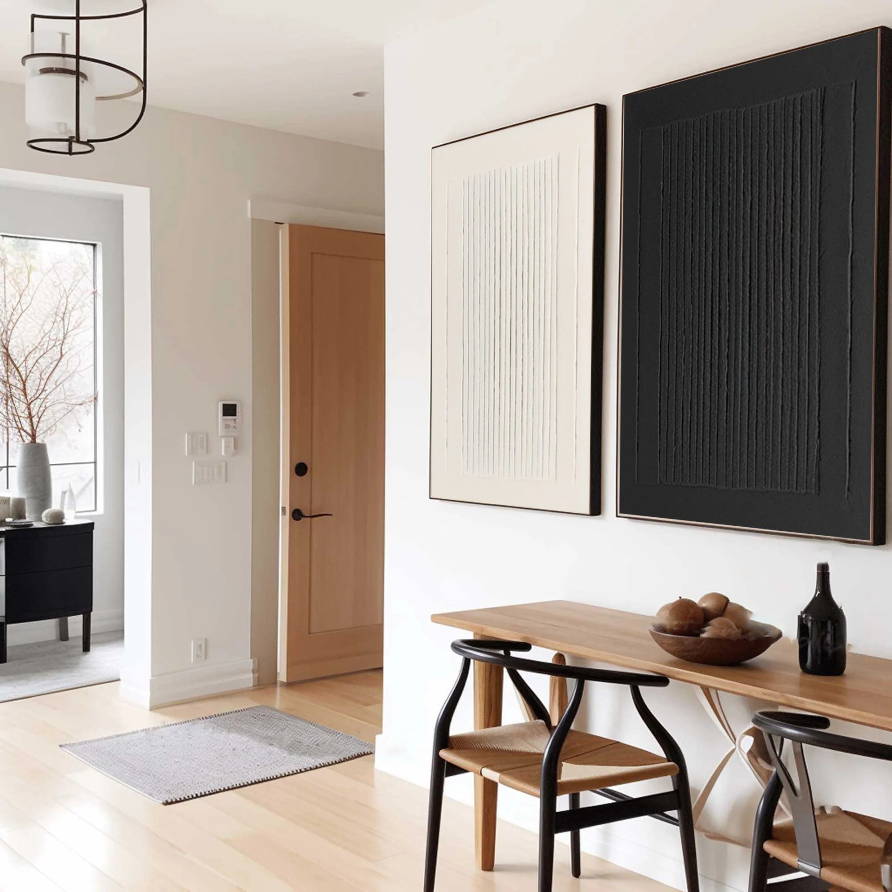 Black and White Minimalist Art Painting hand-painted Set Of 2 #HM1860