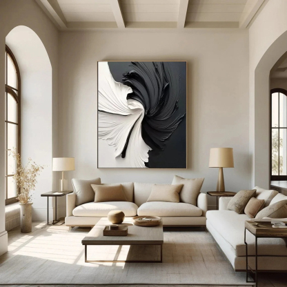 Black and White Vortex Abstract Plaster Art Painting hand-painted #HM1837