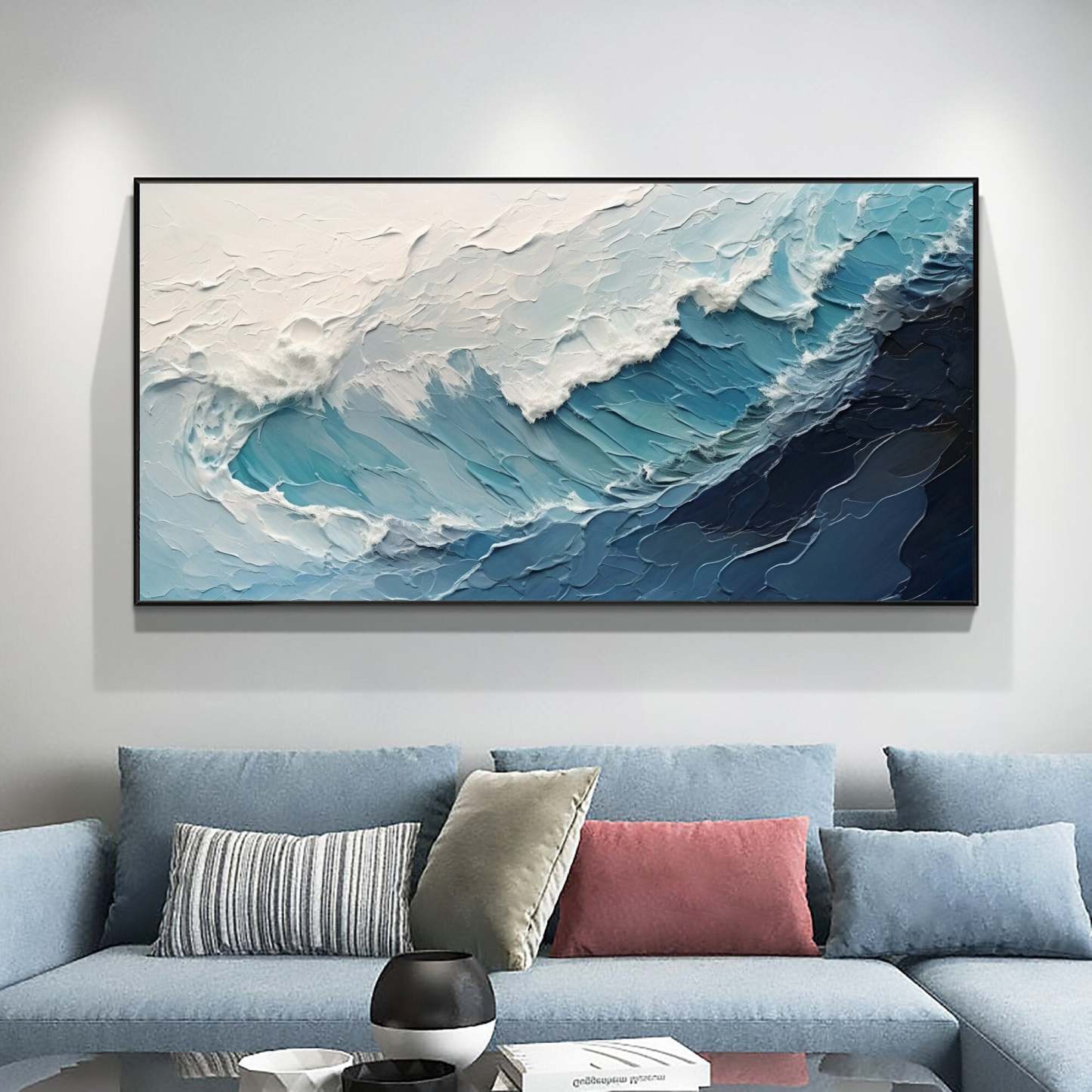 Large White And Blue Ocean Waves modern textured wall art