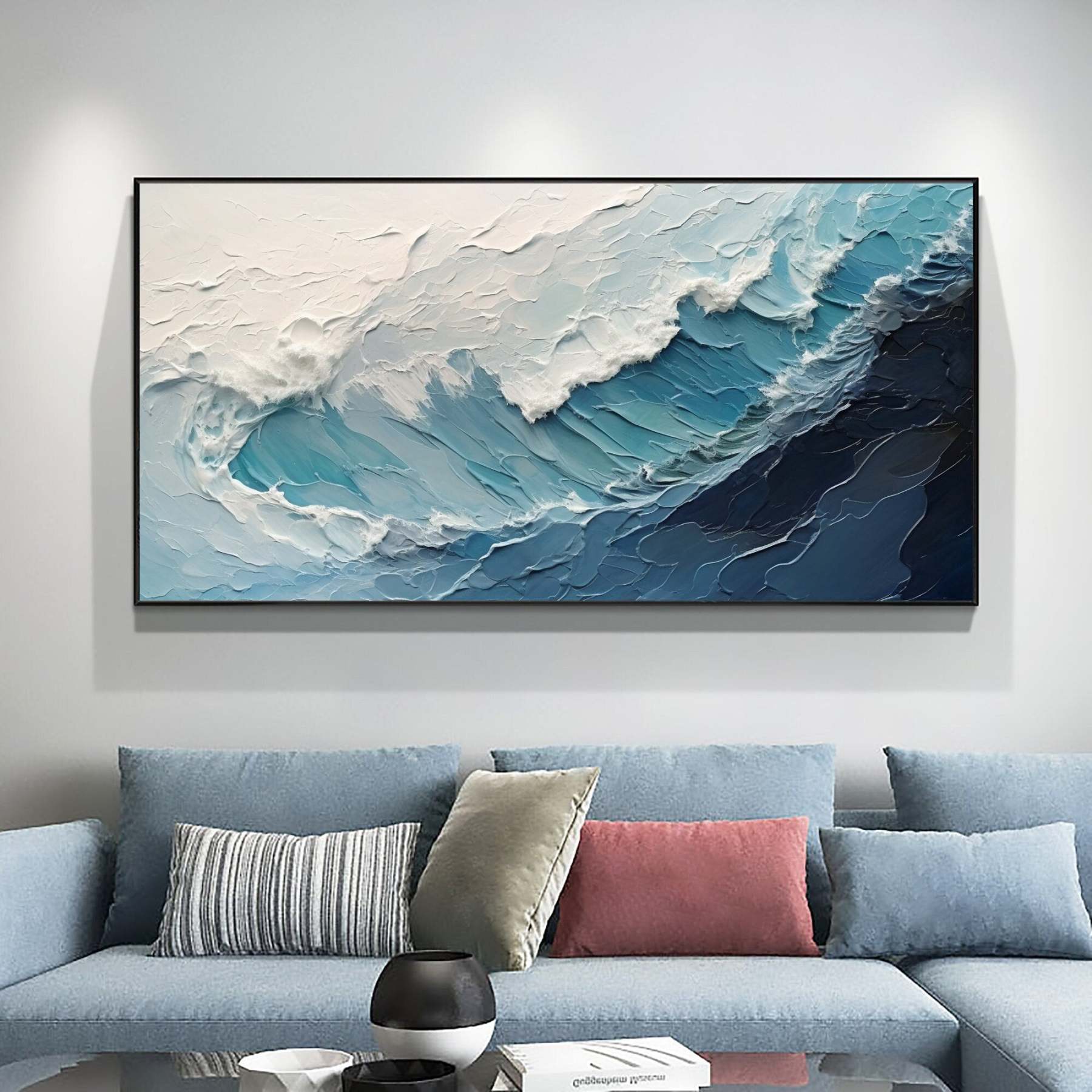Large White And Blue Ocean Waves modern textured wall art