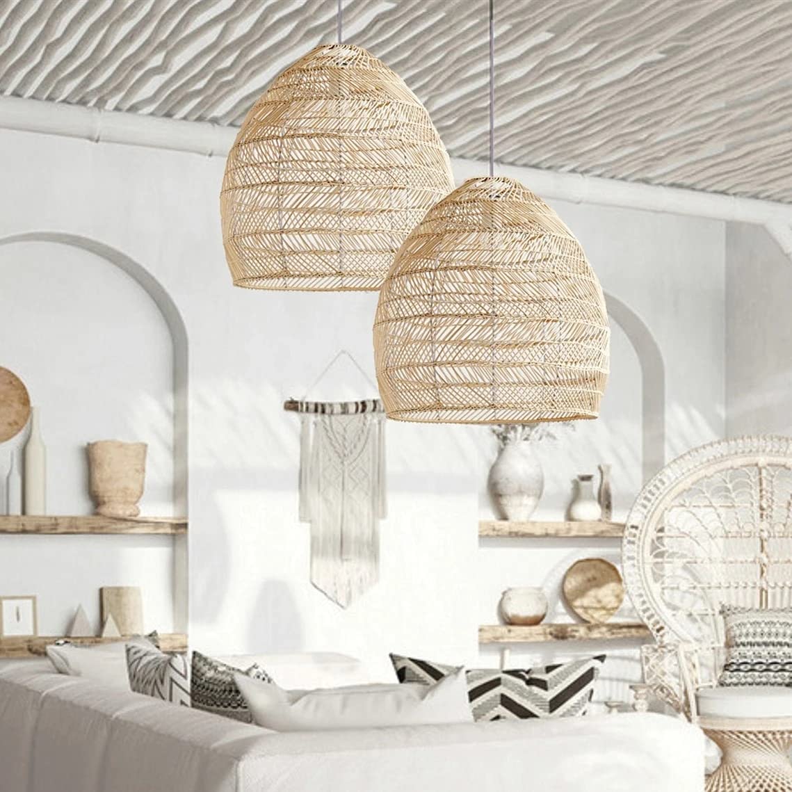 Hand Woven Wicker Lightshade Pendant Light-yohoLight