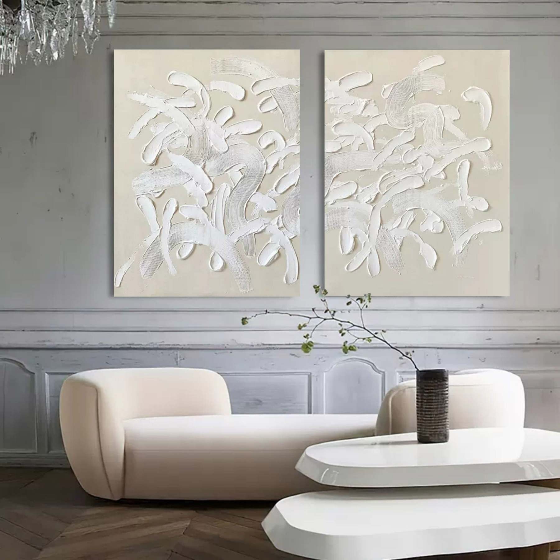 Plaster Art Painting hand - painted Set Of 2 #HM670-Homemural