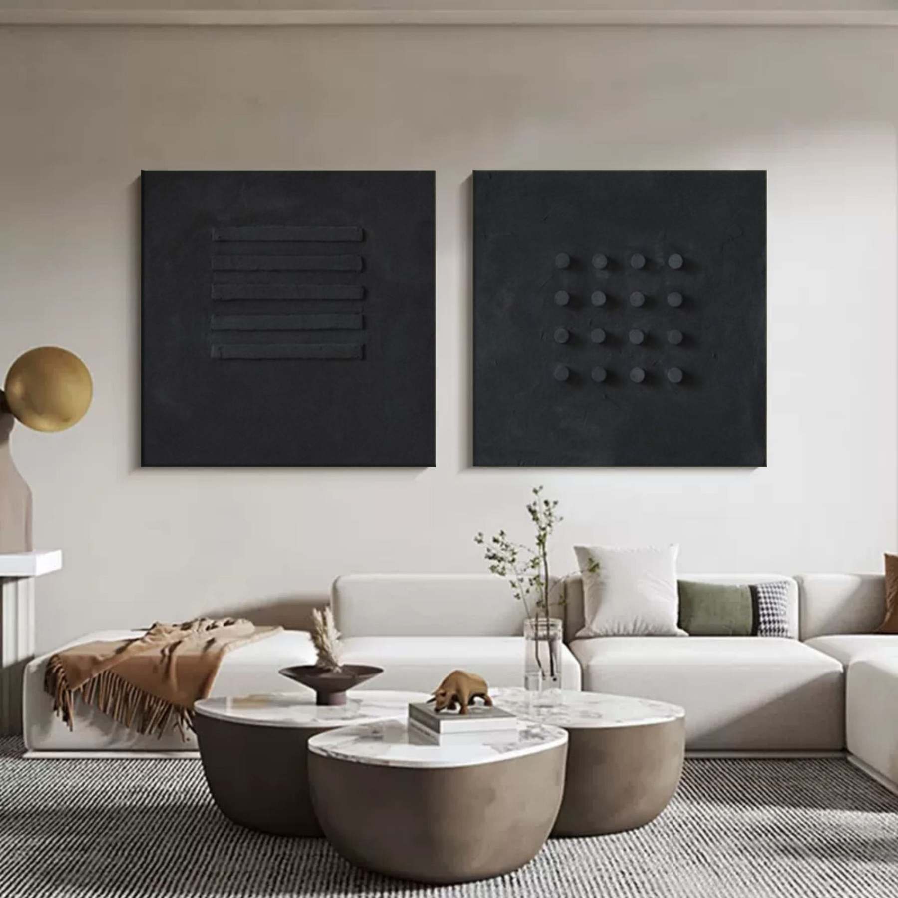 Plaster Art Painting hand - painted Set Of 2 #HM635-Homemural