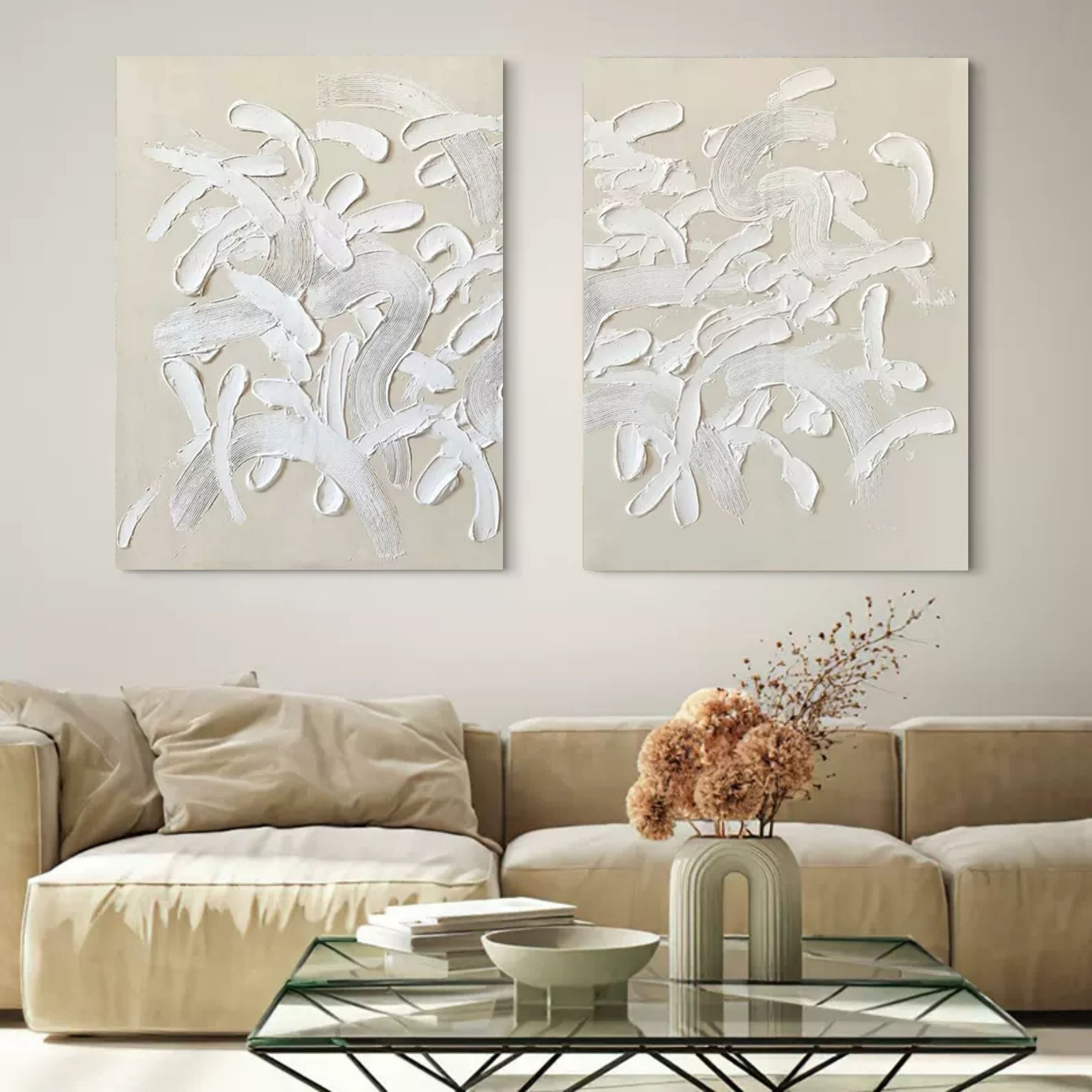 Plaster Art Painting hand - painted Set Of 2 #HM670-Homemural