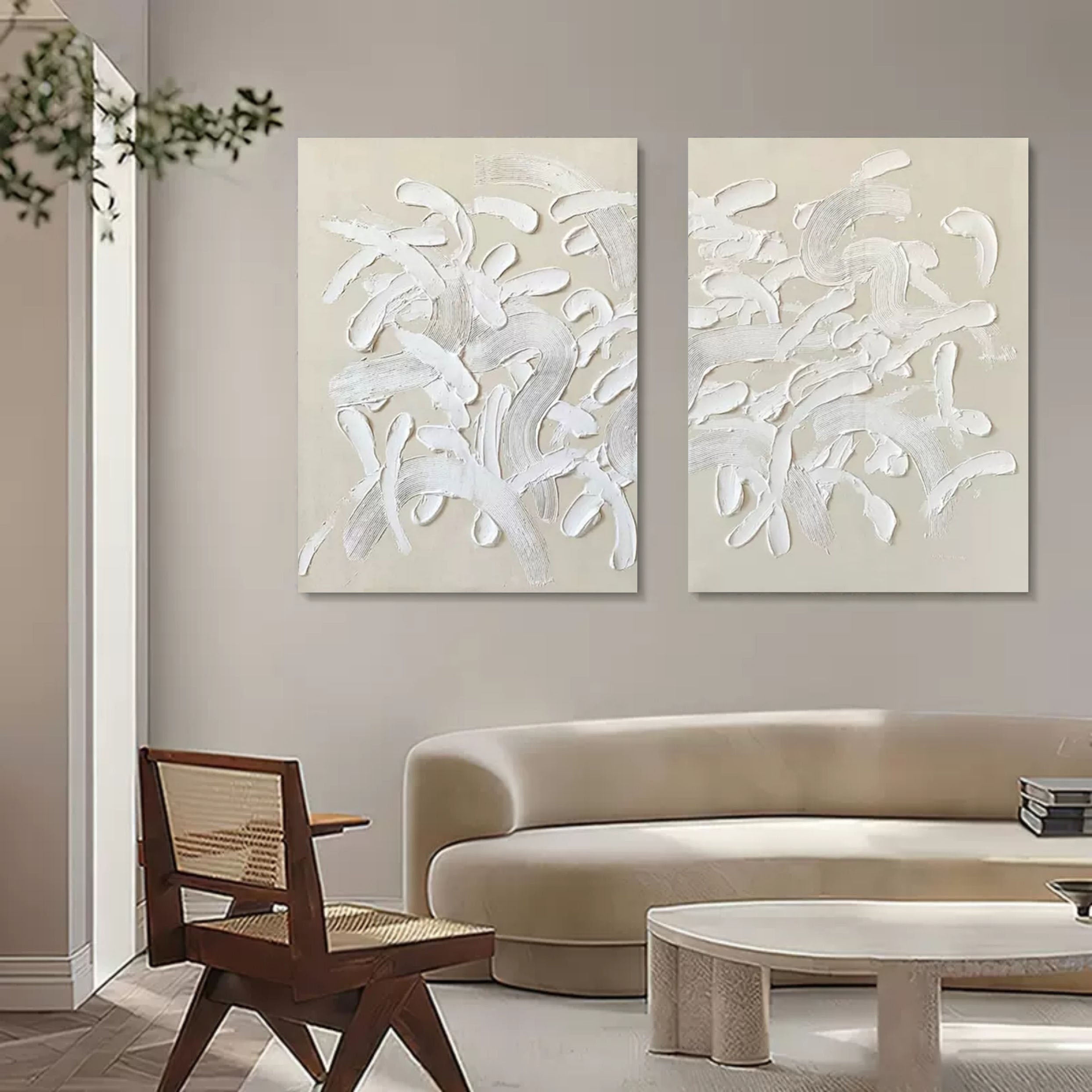 Plaster Art Painting hand - painted Set Of 2 #HM670-Homemural