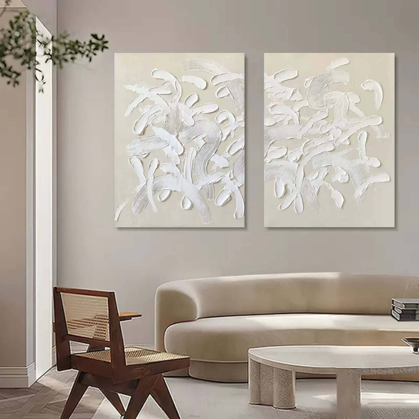 Plaster Art Painting hand - painted Set Of 2 #HM670-Homemural