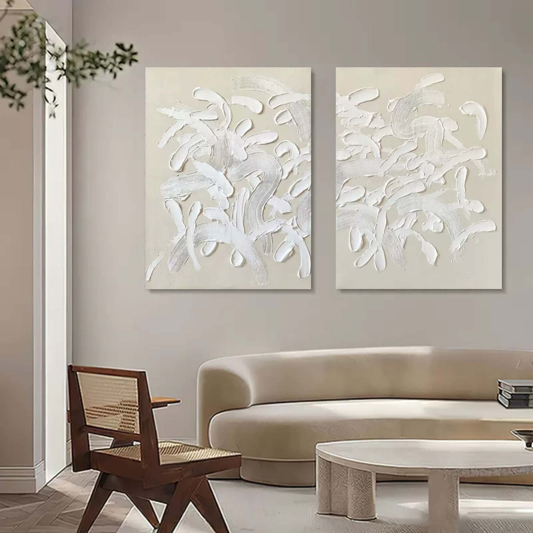 Plaster Art Painting hand - painted Set Of 2 #HM670-Homemural