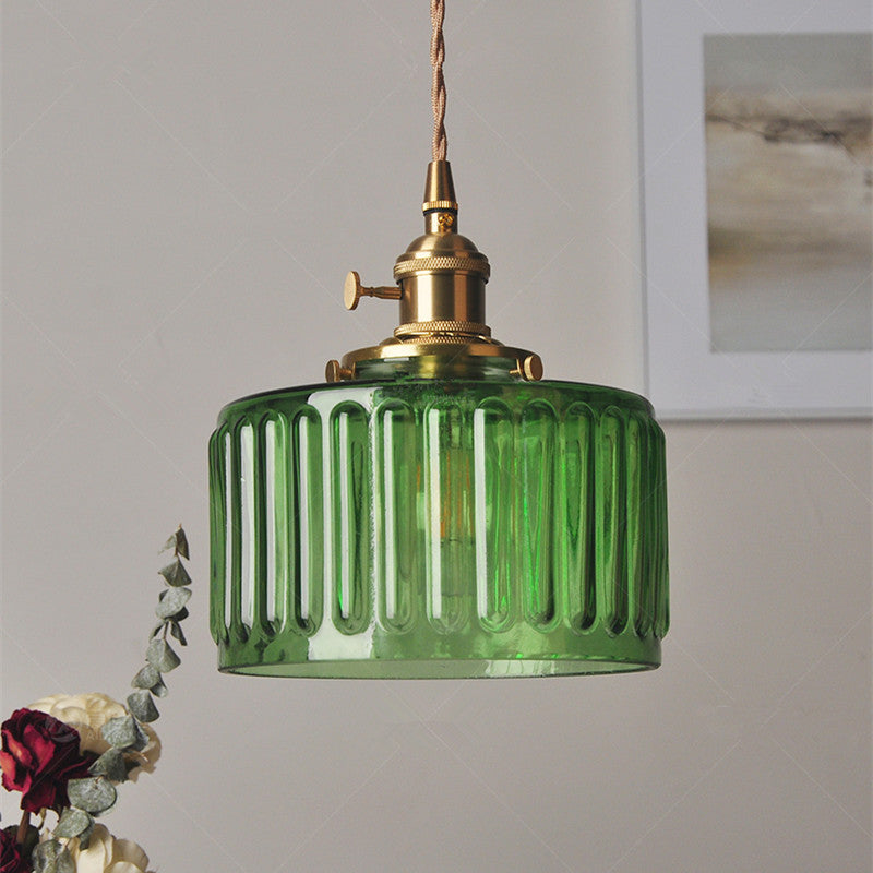 Vintage Cylinder Wave Glass Pendant Light-yohoLight