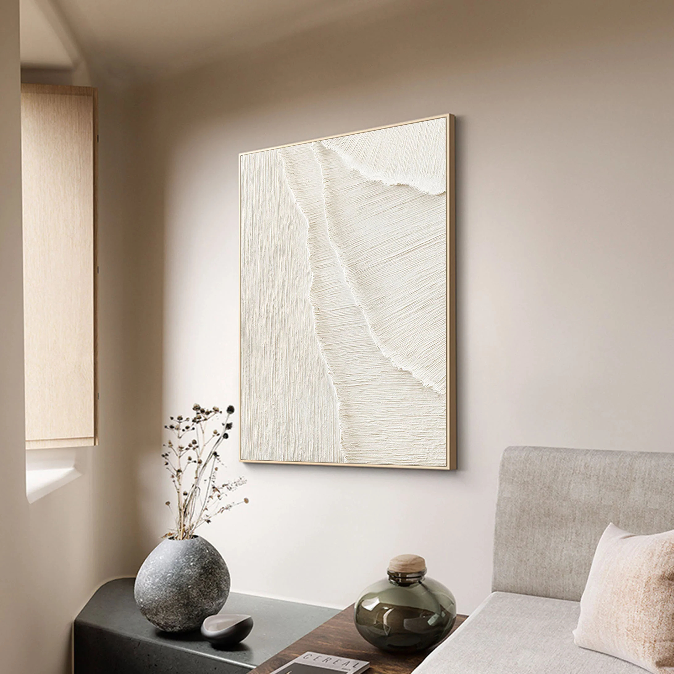 White Minimalist Plaster Art Painting hand-painted #HM1872