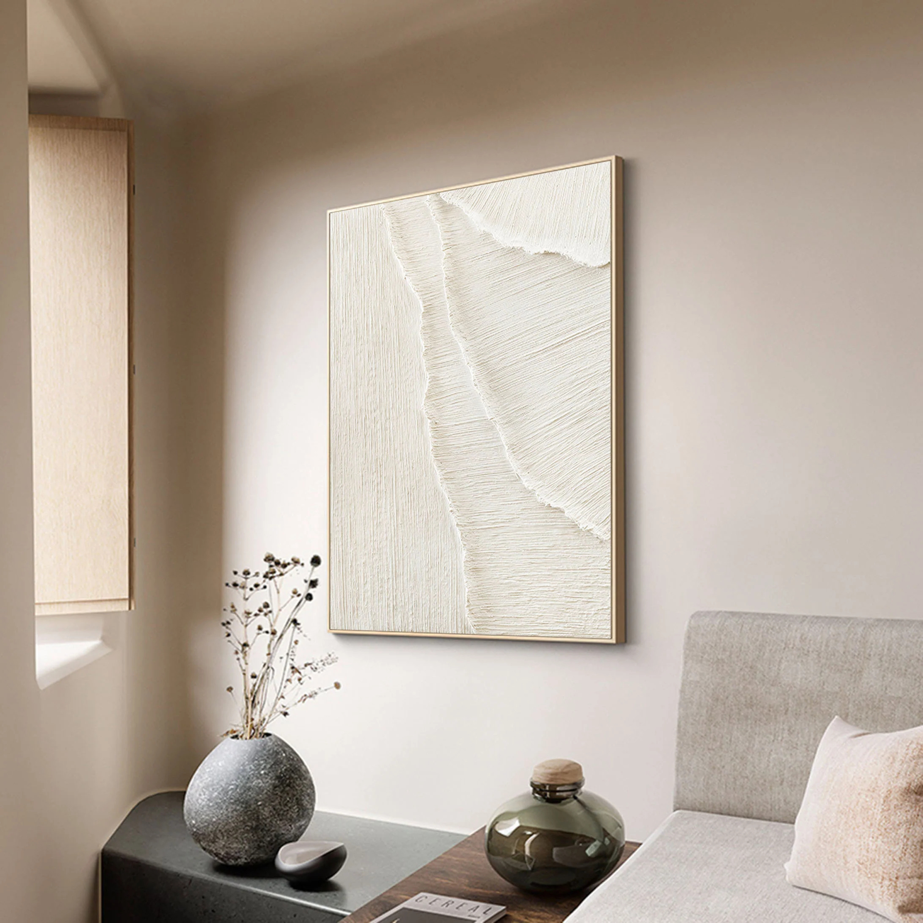 White Minimalist Plaster Art Painting hand-painted #HM1872