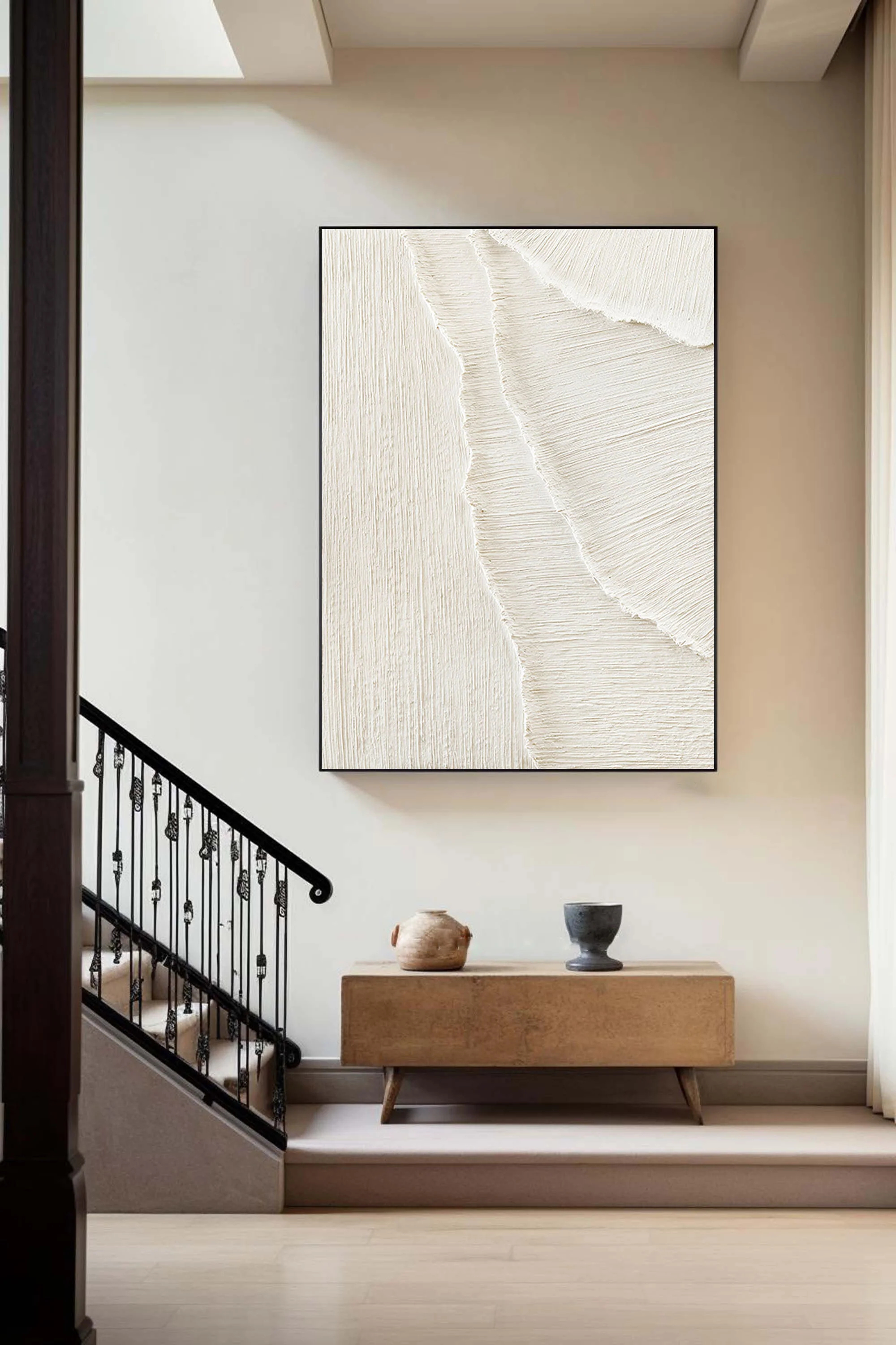White Minimalist Plaster Art Painting hand-painted #HM1872