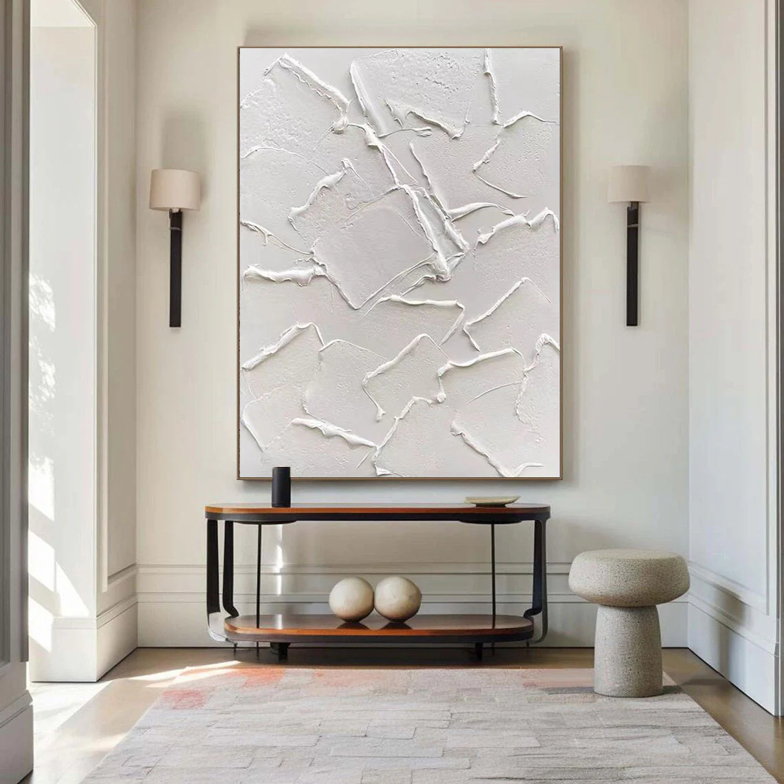White Minimalist Plaster Art Painting hand-painted #HM1873