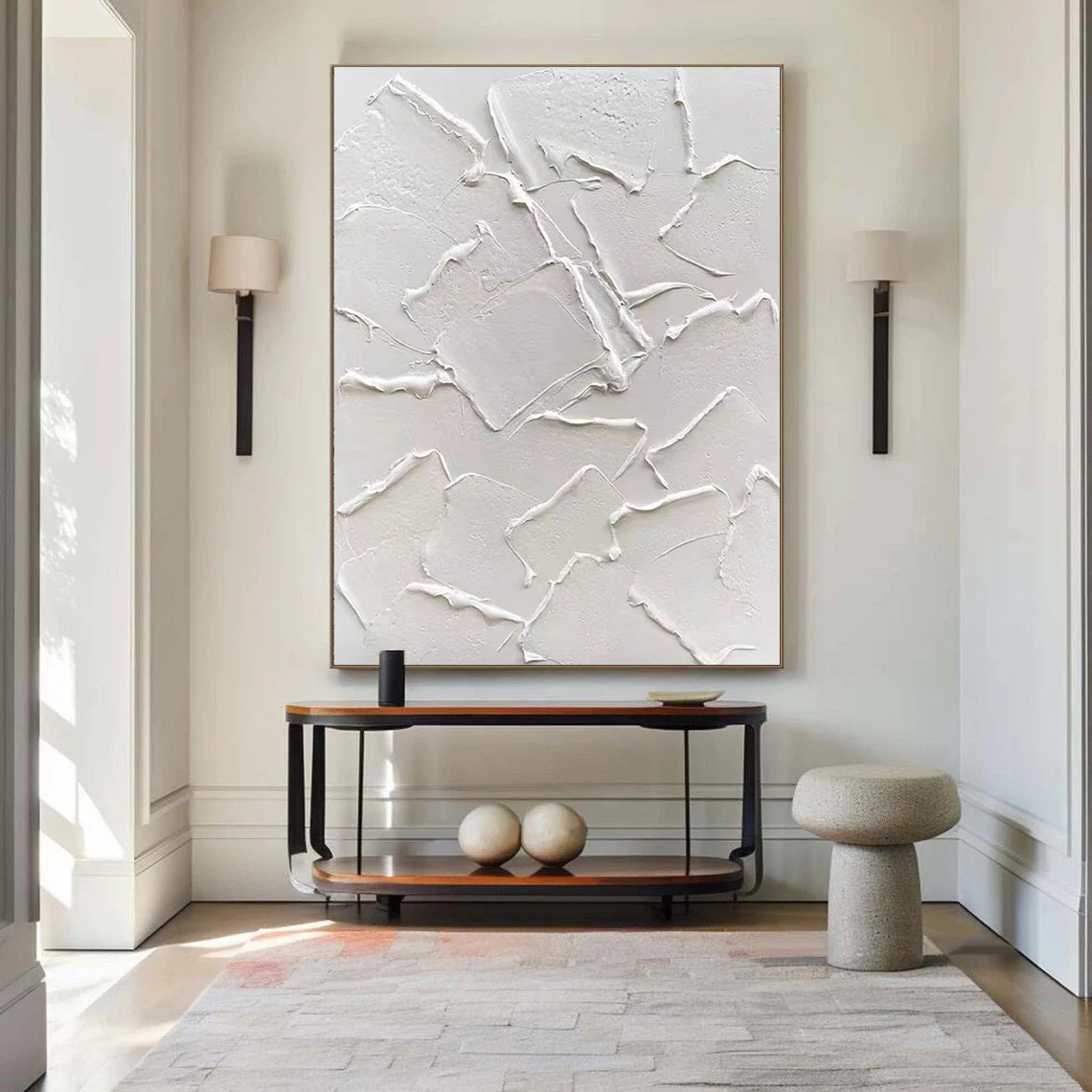 White Minimalist Plaster Art Painting hand-painted #HM1873