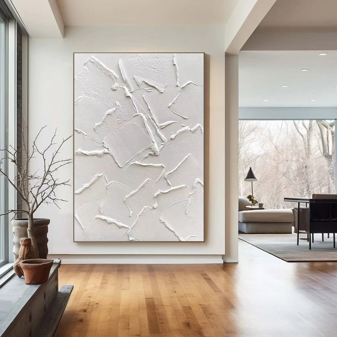 White Minimalist Plaster Art Painting hand-painted #HM1873