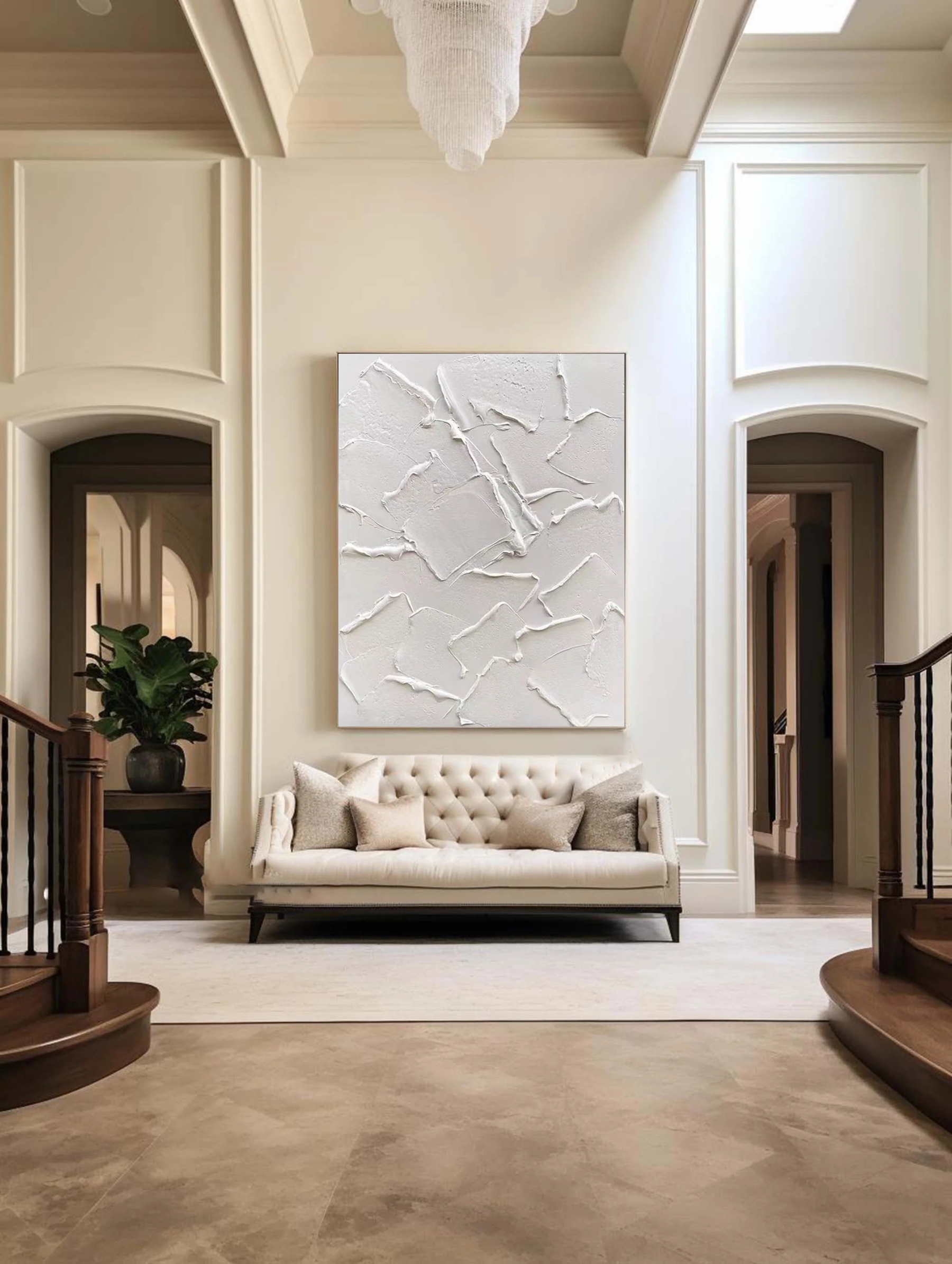 White Minimalist Plaster Art Painting hand-painted #HM1873