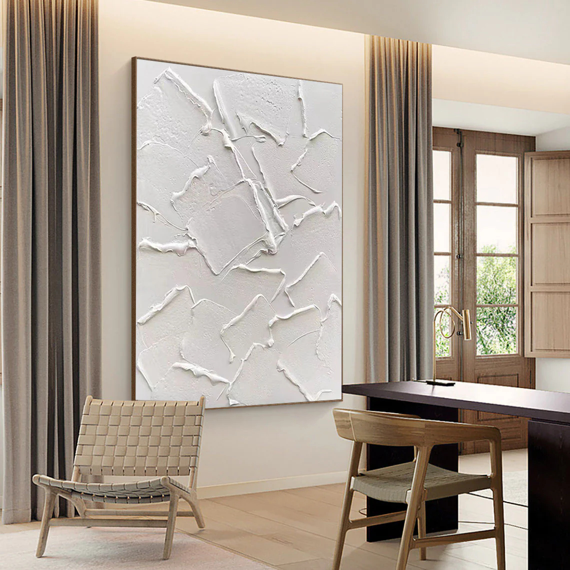 White Minimalist Plaster Art Painting hand-painted #HM1873