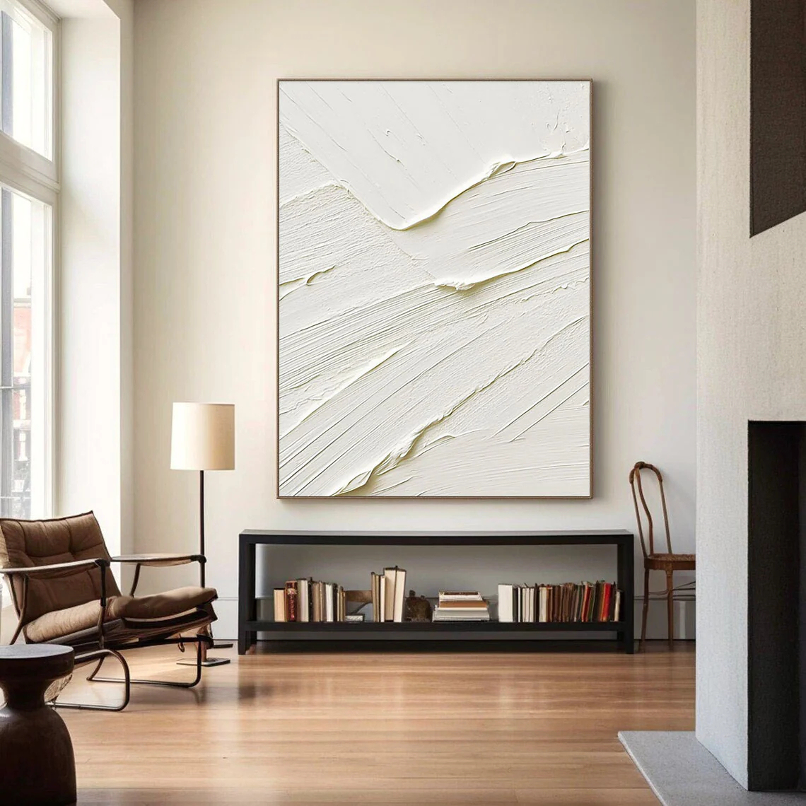 White Minimalist Plaster Art Painting hand-painted #HM1871