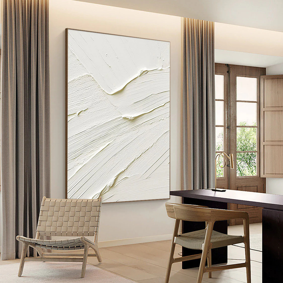 White Minimalist Plaster Art Painting hand-painted #HM1871