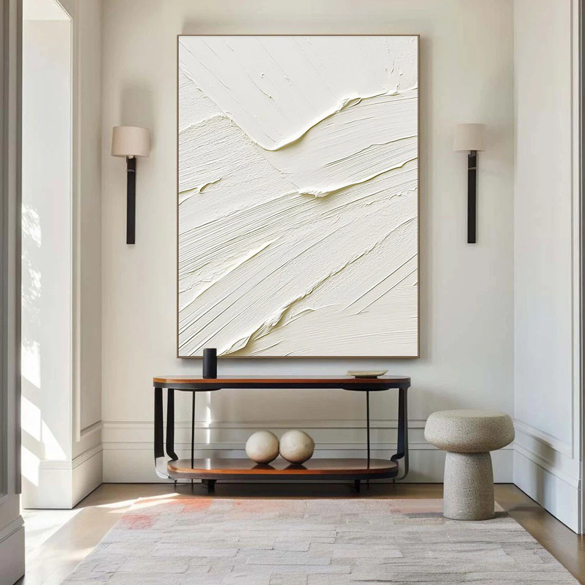 White Minimalist Plaster Art Painting hand-painted #HM1871