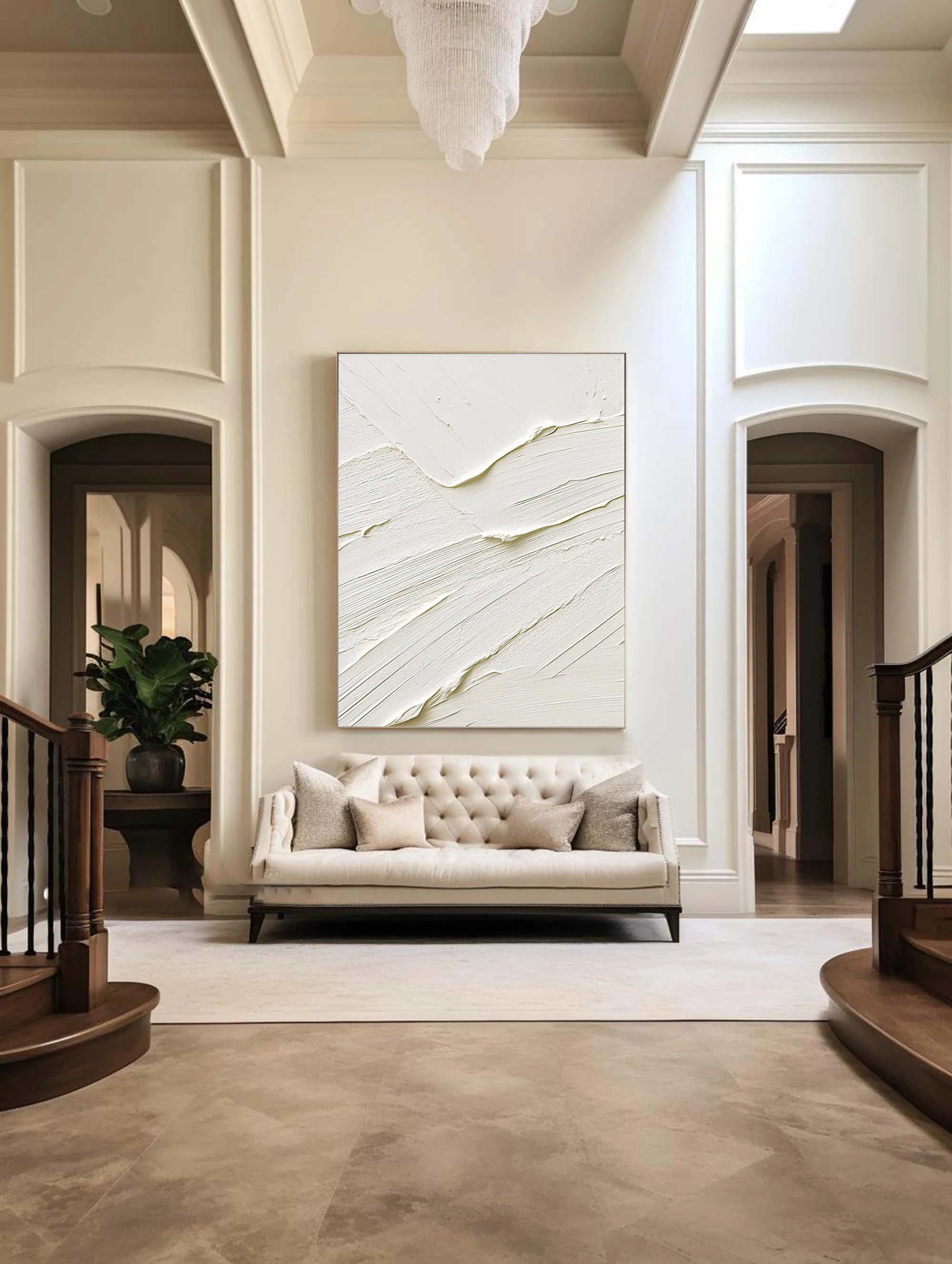 White Minimalist Plaster Art Painting hand-painted #HM1871