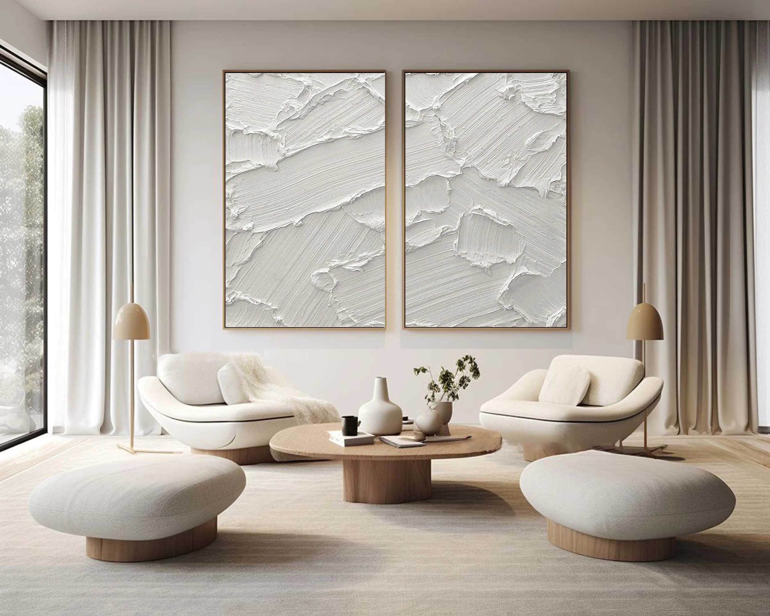 White Minimalist Abstract Art Painting hand-painted Set Of 2 #HM1868