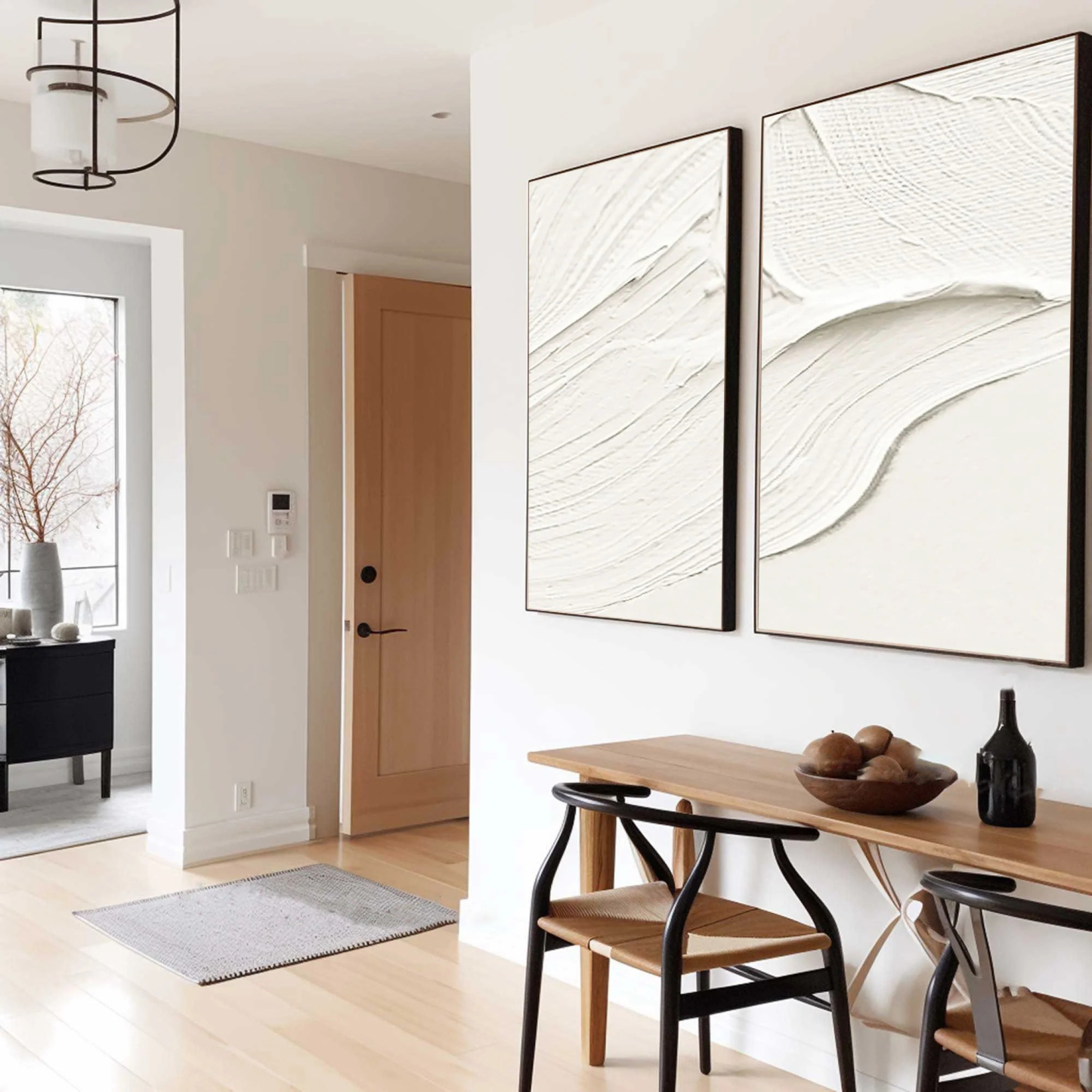 White Minimalist Plaster Art Painting hand-painted Set Of 2 #HM1859