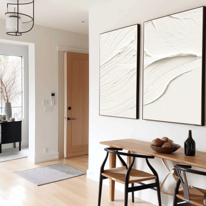 White Minimalist Plaster Art Painting hand-painted Set Of 2 #HM1859