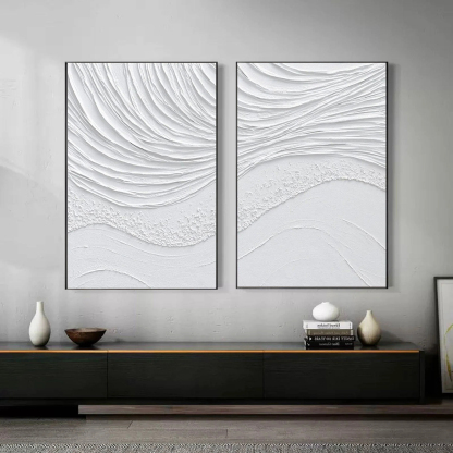 White Minimalist Plaster Art Painting hand-painted Set Of 2 #HM1862