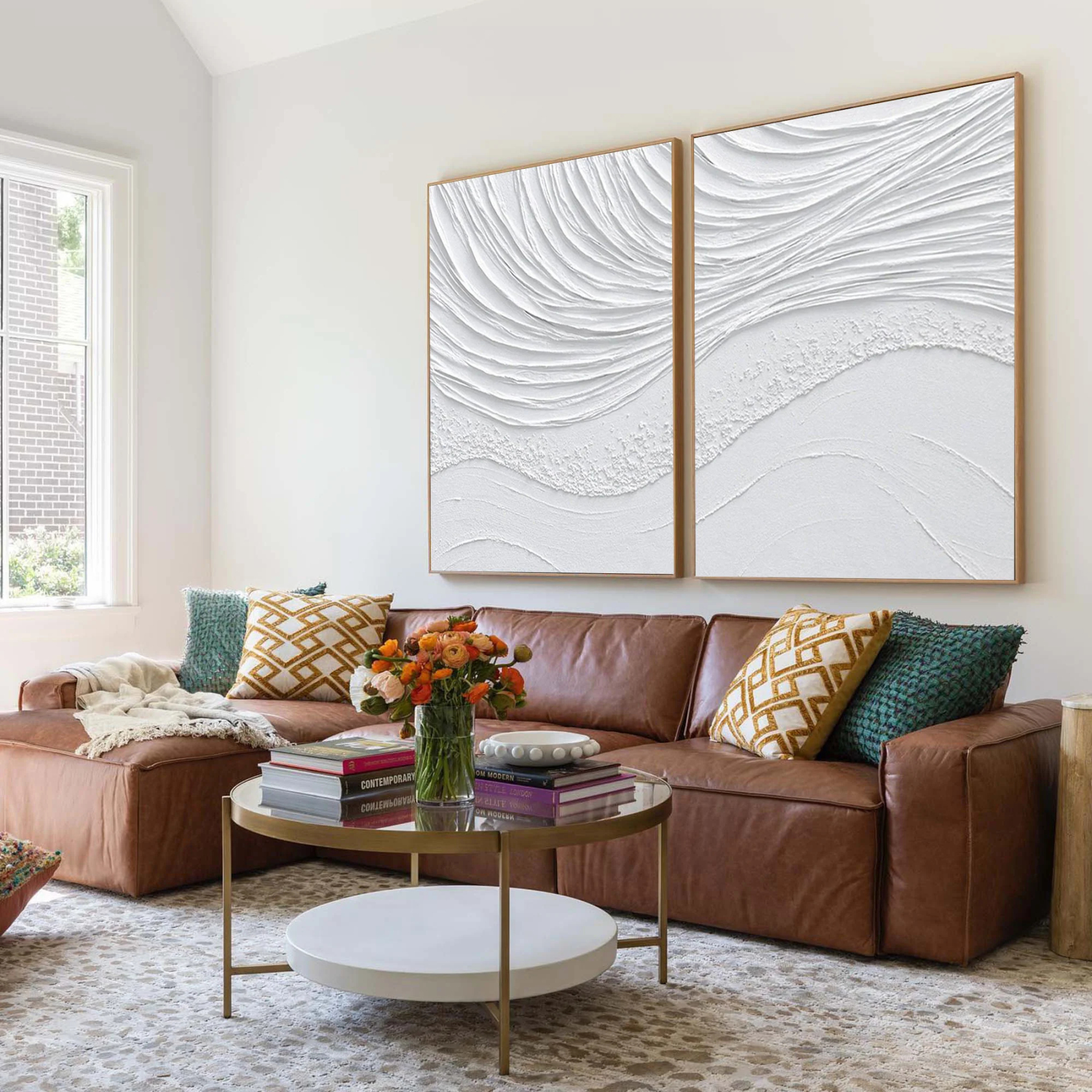 White Minimalist Plaster Art Painting hand-painted Set Of 2 #HM1862