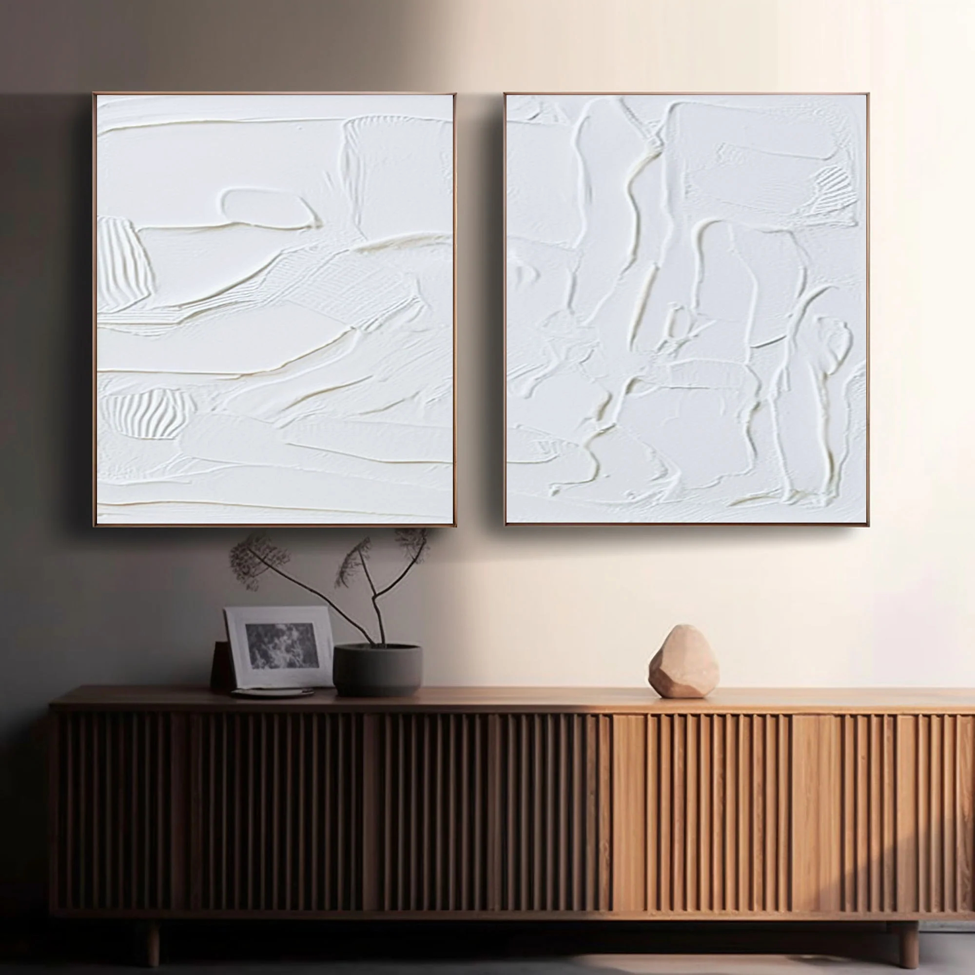 White Minimalist Plaster Art Painting hand-painted Set Of 2 #HM1863