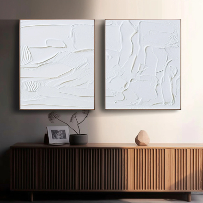 White Minimalist Plaster Art Painting hand-painted Set Of 2 #HM1863